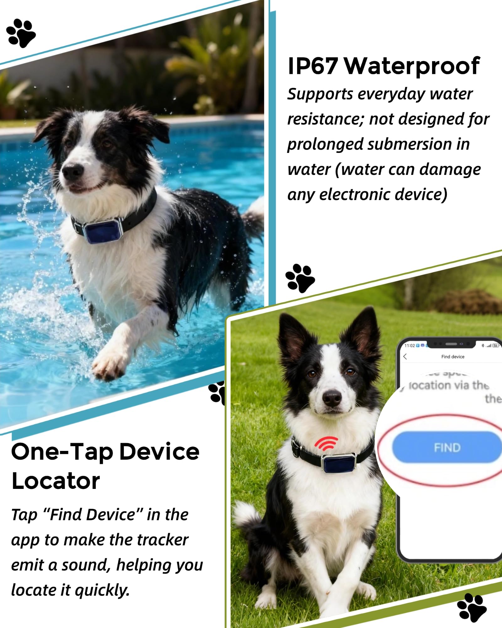 Smart GPS Hunde-Tracker, lebender Haustier-Tracker, virtueller Zaun, 10 Tage Akkulaufzeit, zugfestes Hundehalsband, IP67 wasserdicht, einfache Bedienung über proprietäre APP