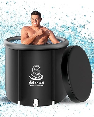 Ezcasch Bañera de hielo inflable grande de 105 galones, barril de hielo portátil de plástico para exteriores, con cubierta para atletas, adultos,