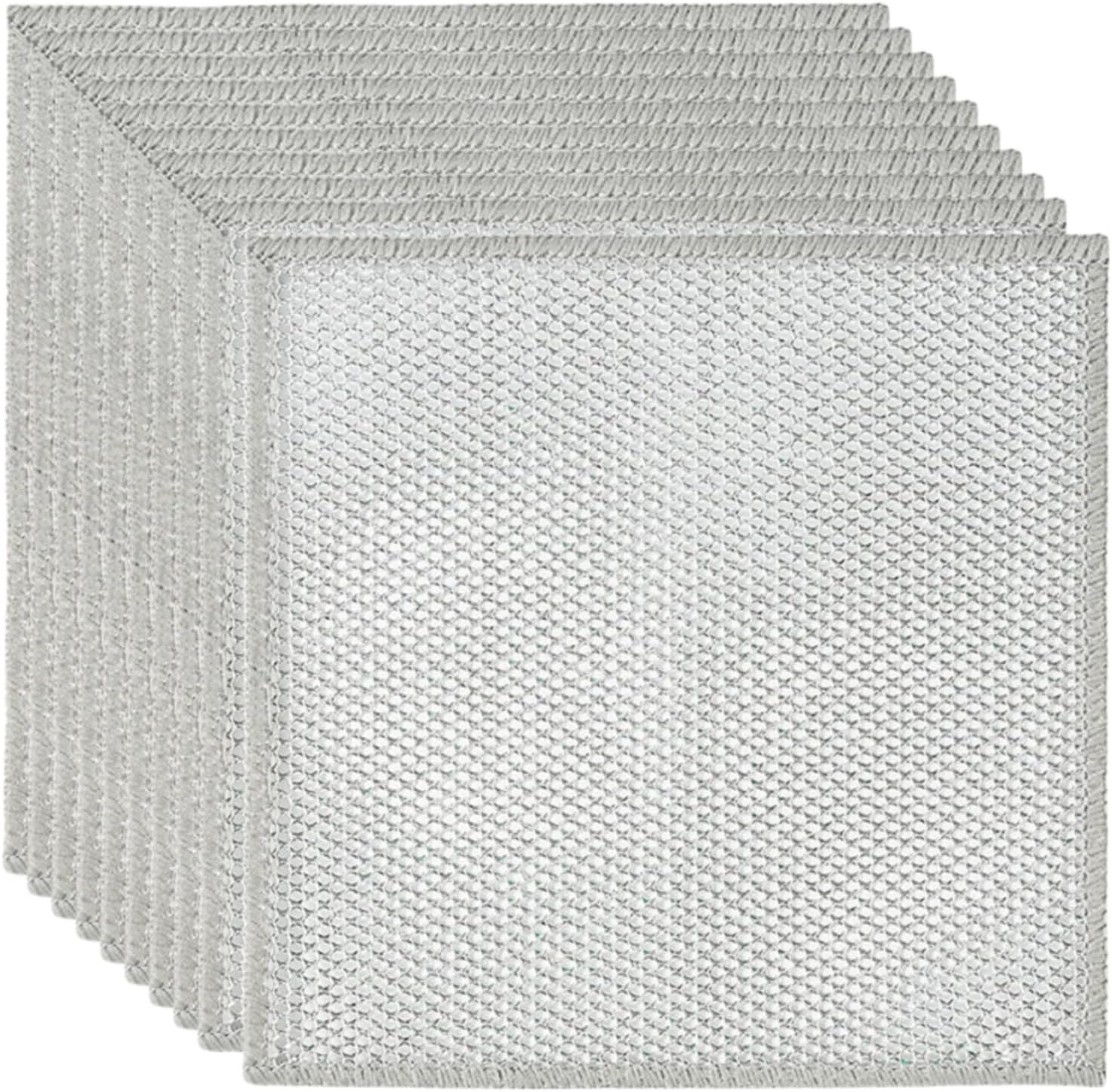 10pcs Wire Dishwashing Rag, Non Scratch Wire Dishcloth, Multipurpose Wire Dishwashing Rags for Wet and Dry, Sliver Grey