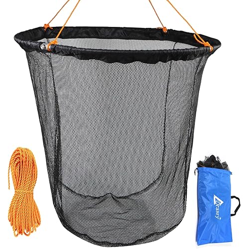 Drasry Foldable Bridge and Pier Fishing Landing Net - High Load-Bearing Aluminum Ring Drop Net for Saltwater Freshwater - Collapsible Basket With 49.2 FT Rope