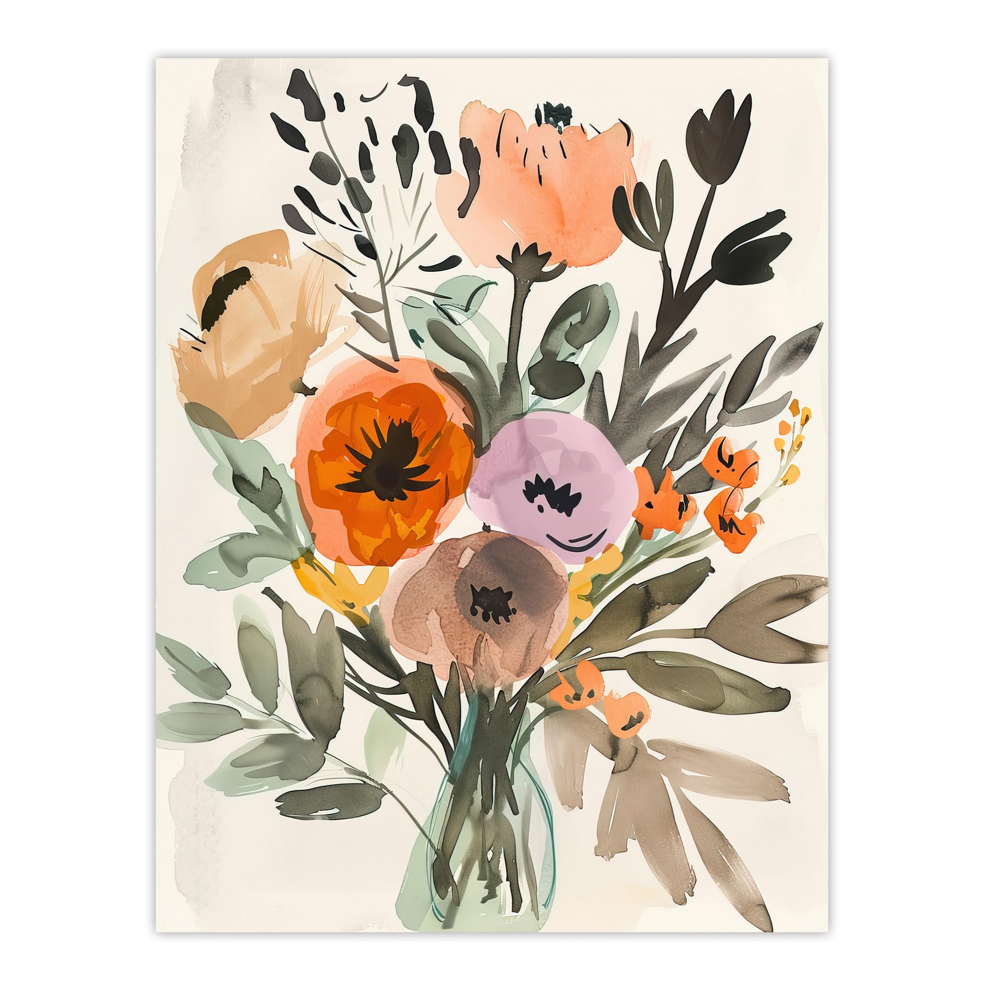 Artery8 Flower Bouquet Vase Abstract Floral Watercolour Living Room Extra Large XL Wall Art Poster Print