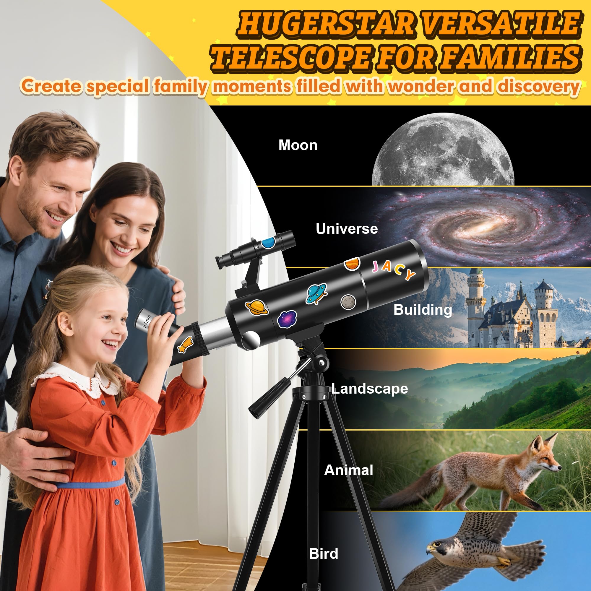 Télescope Astronomique pour Adultes et Enfants, 80/500mm Réfracteur Portable Télescope professionnel pour Débutants avec Trépied, Adaptateur Téléphone – Idéal pour Observer la Lune et Nature