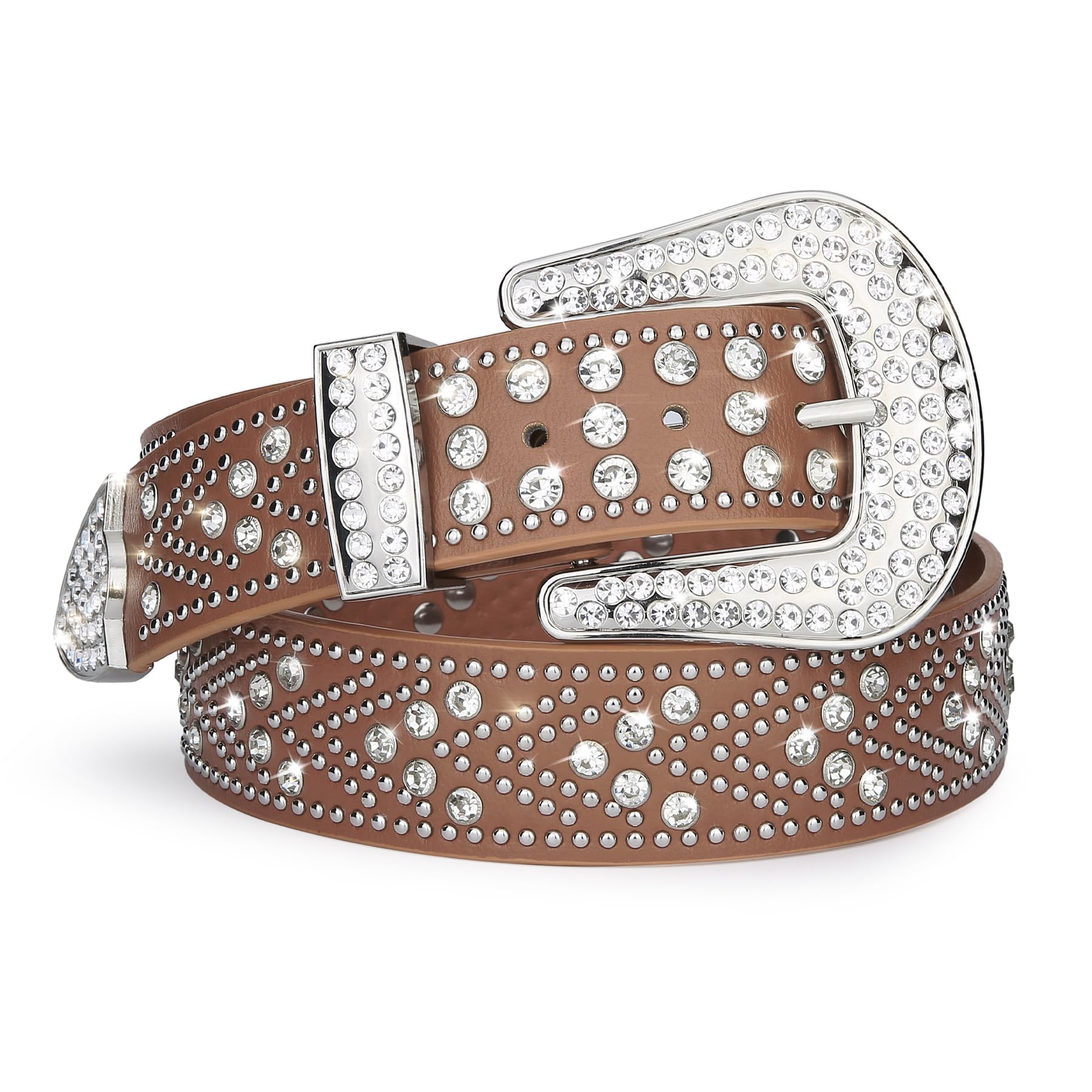 Women Rhinestone Belt Bling y2k Western Cowgirl Men Cowboy Faux Leather Studded Belts for Jeans Pants