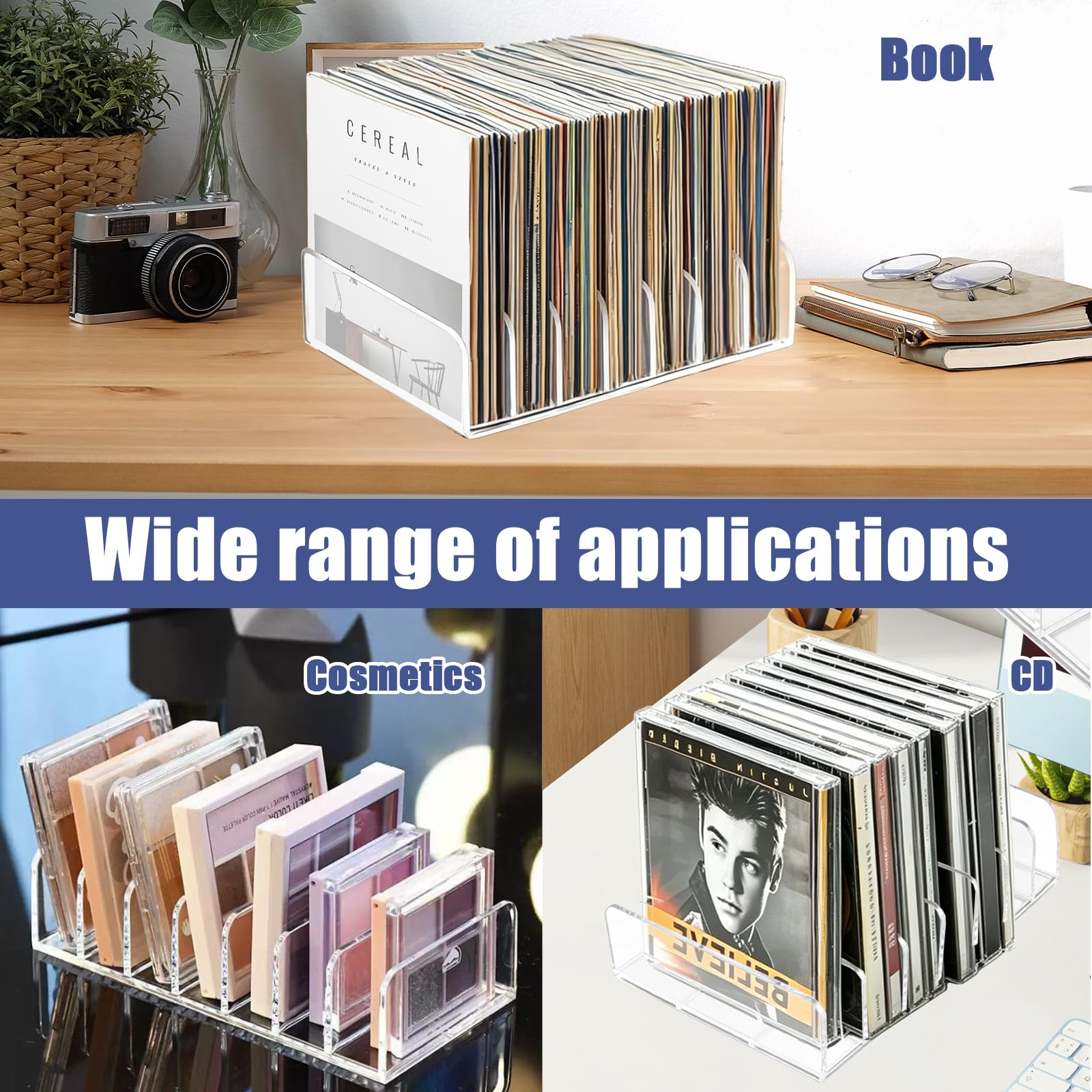Porta-CD Trasparente in Acrilico Premium, Set da 4 Pezzi, Organizzatore Multiuso per CD, DVD, Cosmetici, Cassette, Giochi e Libri - Design Moderno e Resistente per Casa, Ufficio o Collezionisti