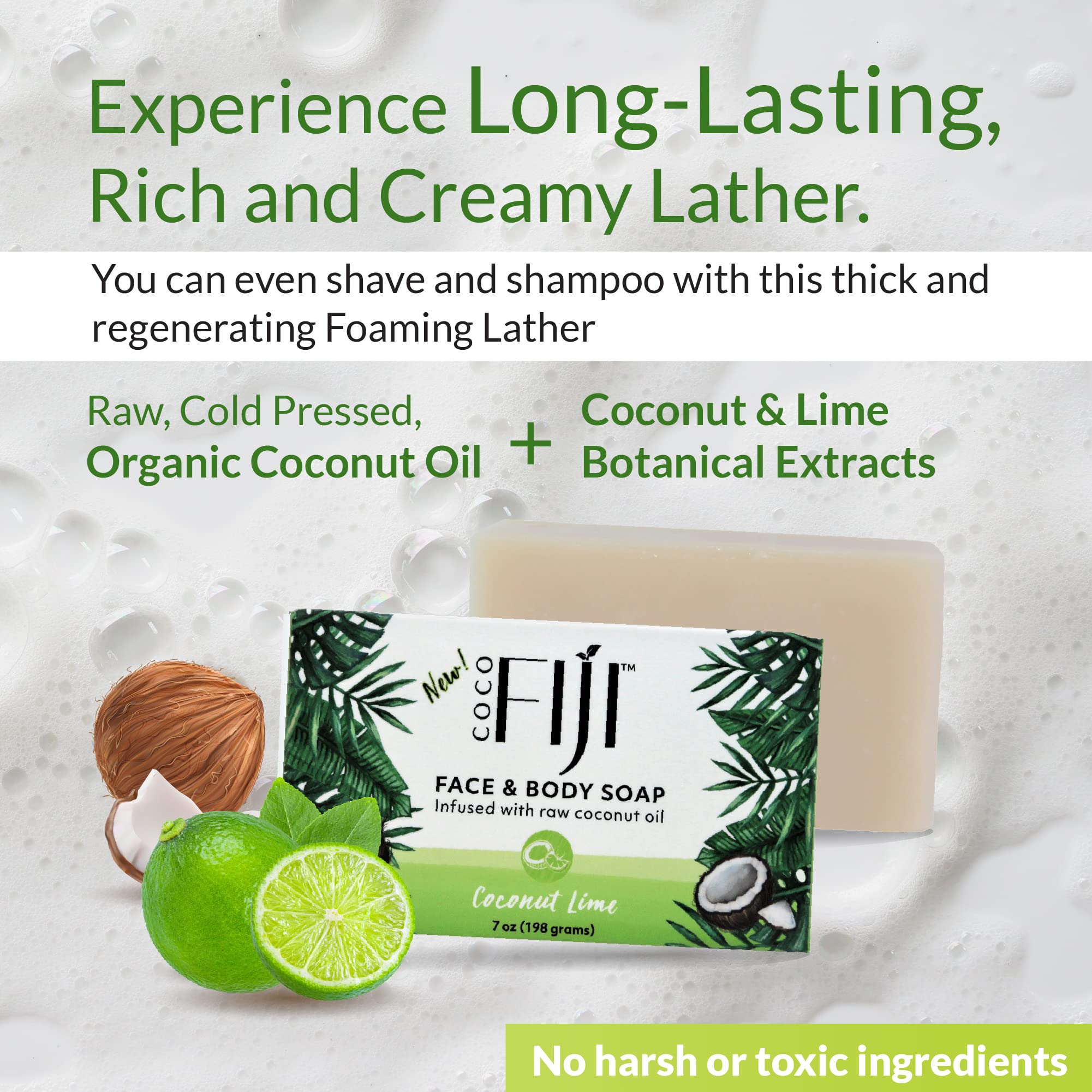 Organic Fiji Sapone idratante a base di piante: il sapone Coco Fiji è arricchito con olio di cocco grezzo biologico spremuto a freddo e lime di cocco. Questo sapone contiene le bontà dell'A