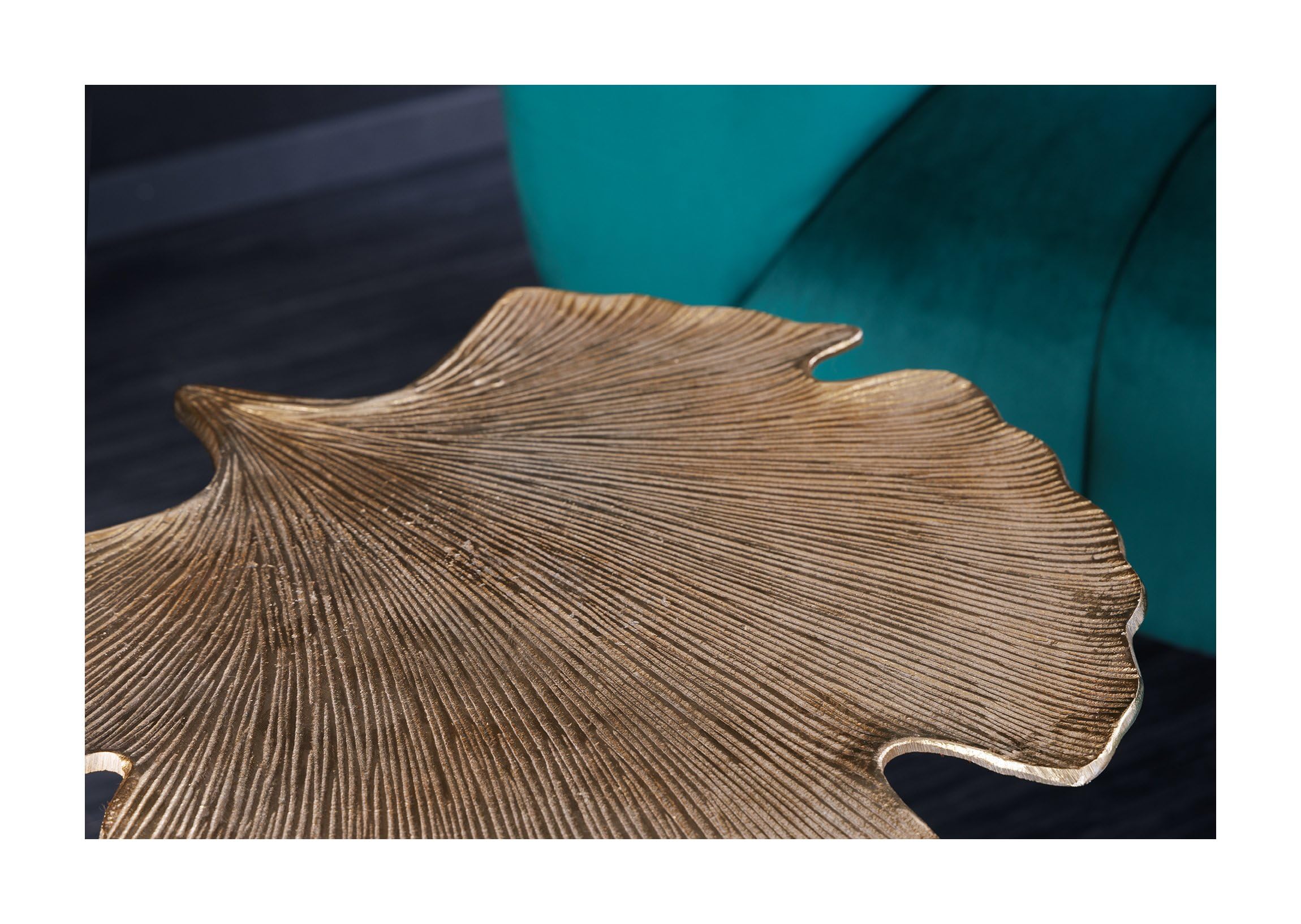 Ginkgo - Tavolino da caffè a forma di foglia, rotondo, in alluminio, stile barocco, altezza 53 cm