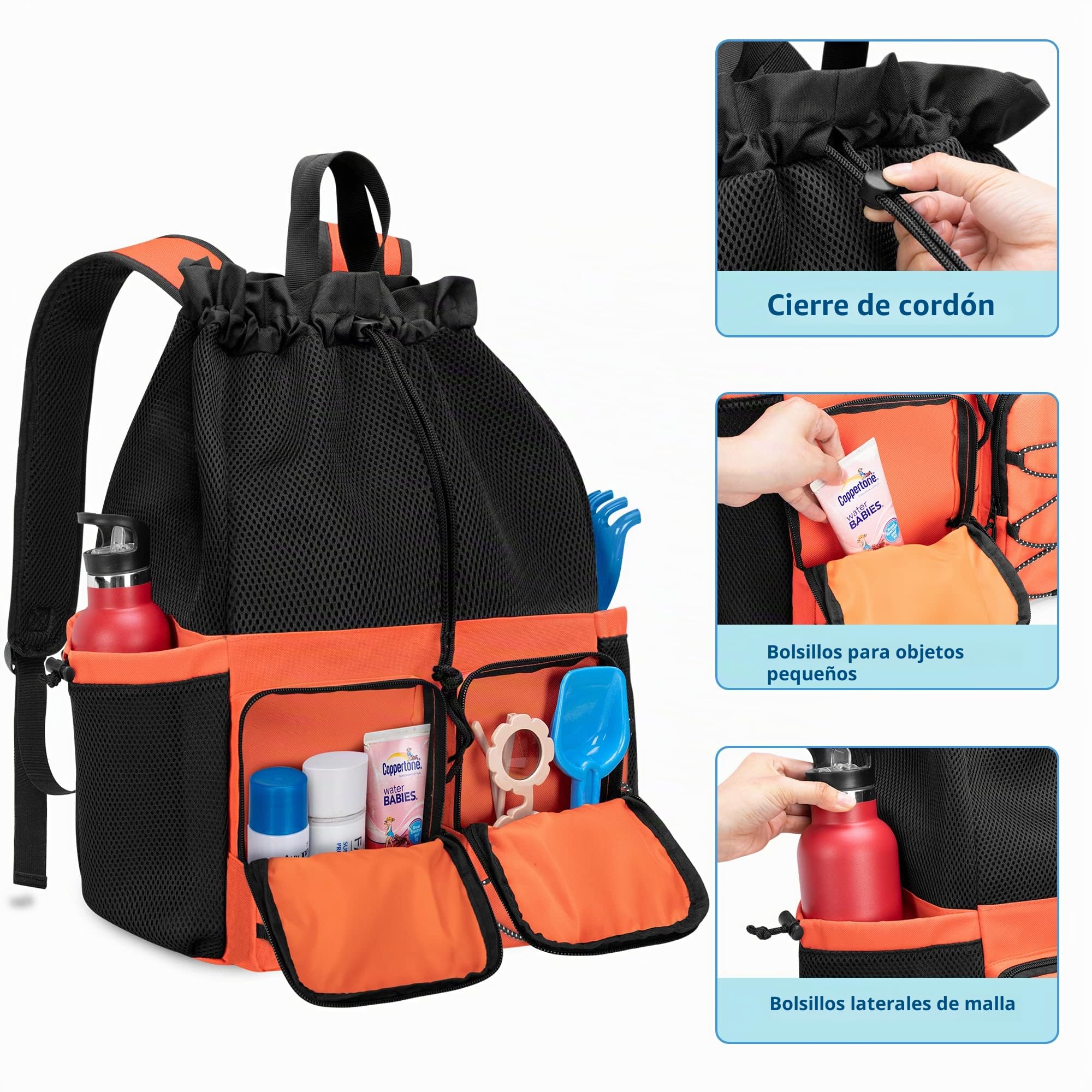 Fasrom Mochila de playa con bolsa impermeable y bolsillo, mochila grande de natación con cordón para viajes, bolsa de playa, gimnasia y deportes en la piscina