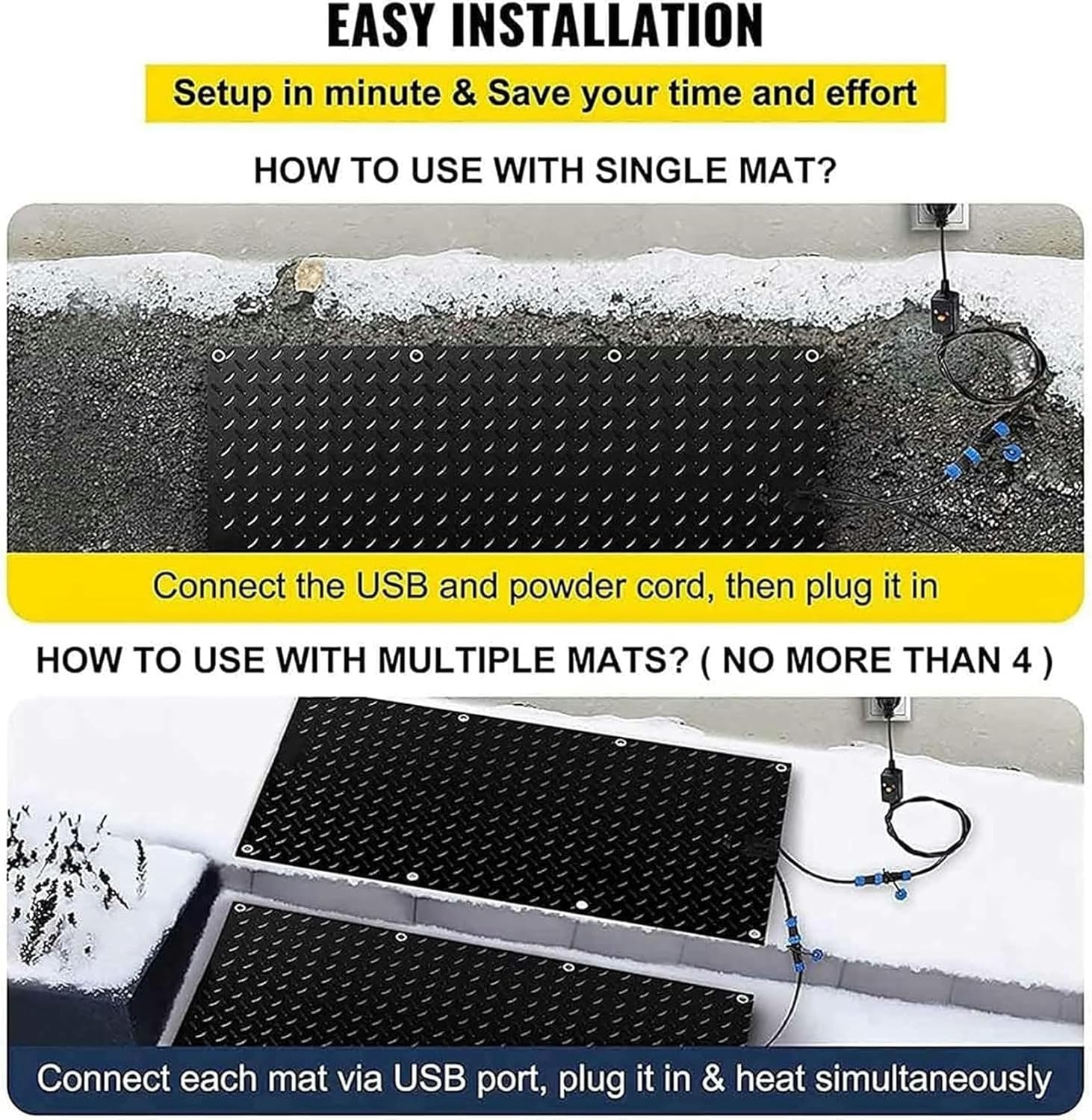 AMNOOL Snow Melting Walkway Mat Roof Heat Panel for Ice Dams Non Slip Rubber Heated Mat Black Roof Heated Outdoor Mats for Winter
