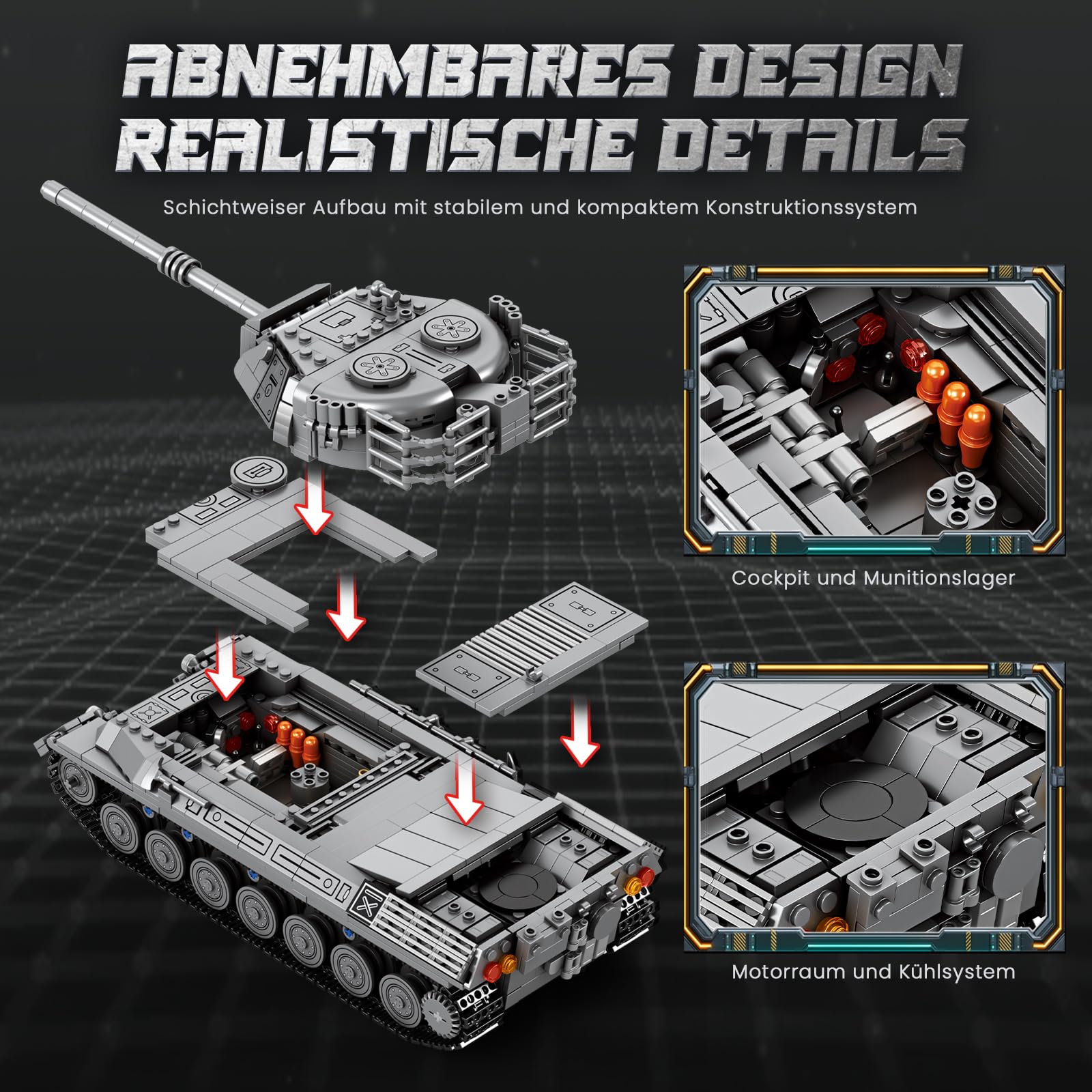 Reobrix 77038 Leopard 1 Panzer Modellbausatz, Klemmbausteine für Erwachsene | Maßstab 1:26, Beweglich Turm, Ketten und Kanone, Militärpanzer, Militärfahrzeuge, World of Tanks Lizenziert, 1273 Teile