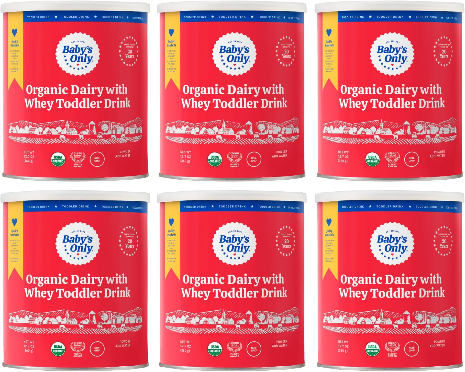Baby's Only Organic Dairy with Whey Toddler Drink, Milk Powder with Extra Whey Protein, Iron, Vitamin D, Toddlers 12 Months Old and Up, Organic Toddler Drink, Easy to Digest, 12.7 oz, 6 Pack