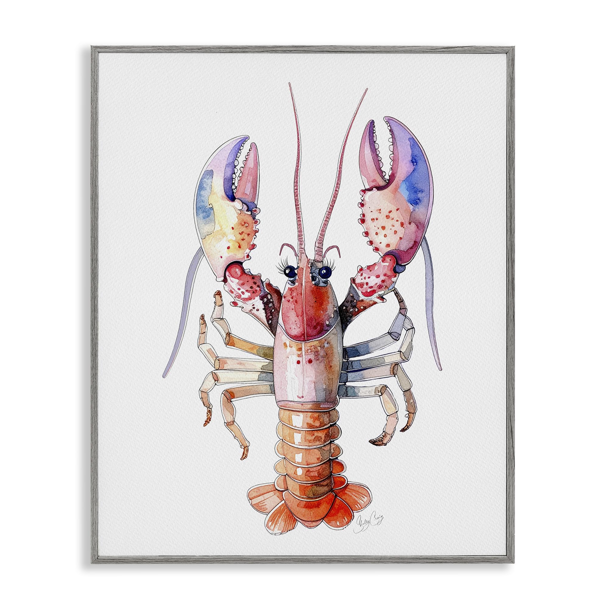 Stupell Industries 'Coral Claw Lobster', Framed Giclee Art, Gray, 16 x 20 Inches, Easy to Hang and Sturdy, Made in USA, by Shelly Craig
