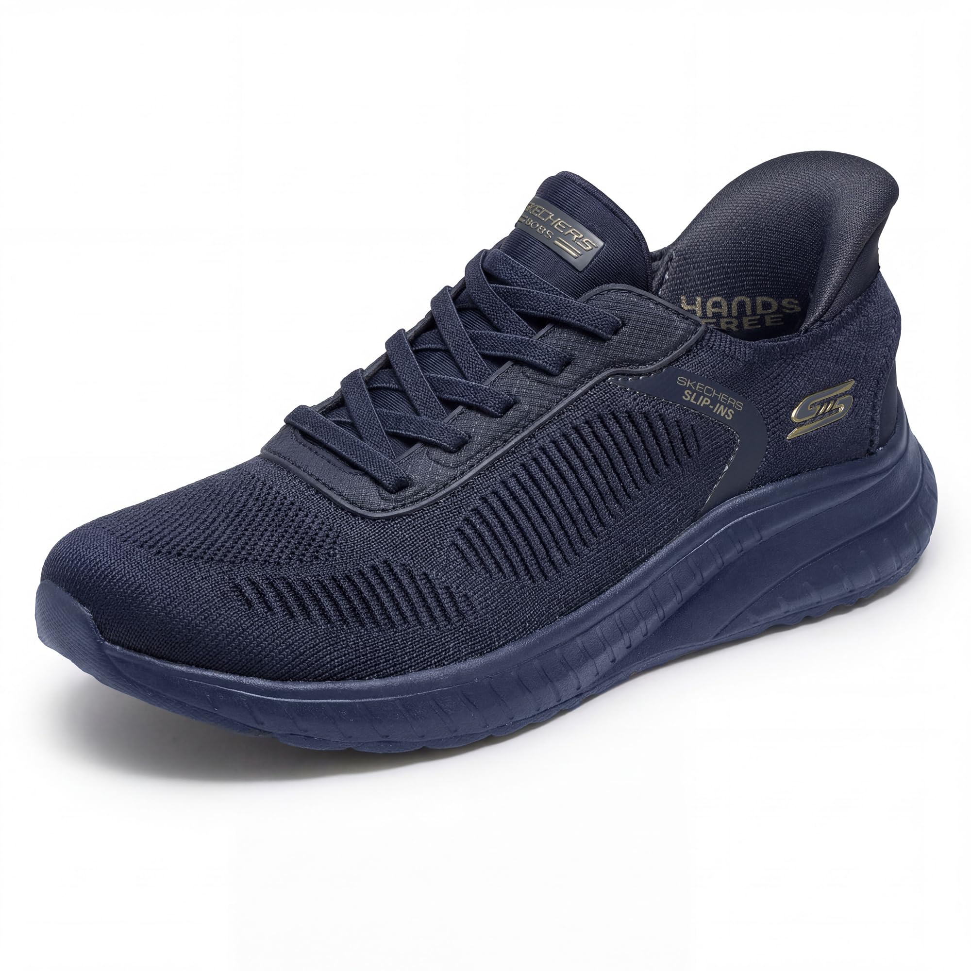 Skechers Women's Bobs Squad Chaos Current Muse Slip-On Sneakers, Dark Navy Textile, 5.5 UK
