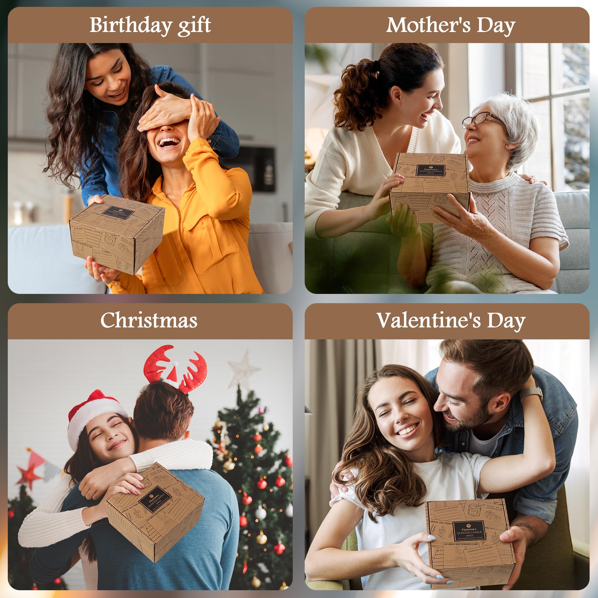 Juego de 4 velas perfumadas, velas aromáticas para el hogar, eliminación de olores, alivio del estrés, 30 onzas, juego de regalo de cera de soja de larga duración para mujeres