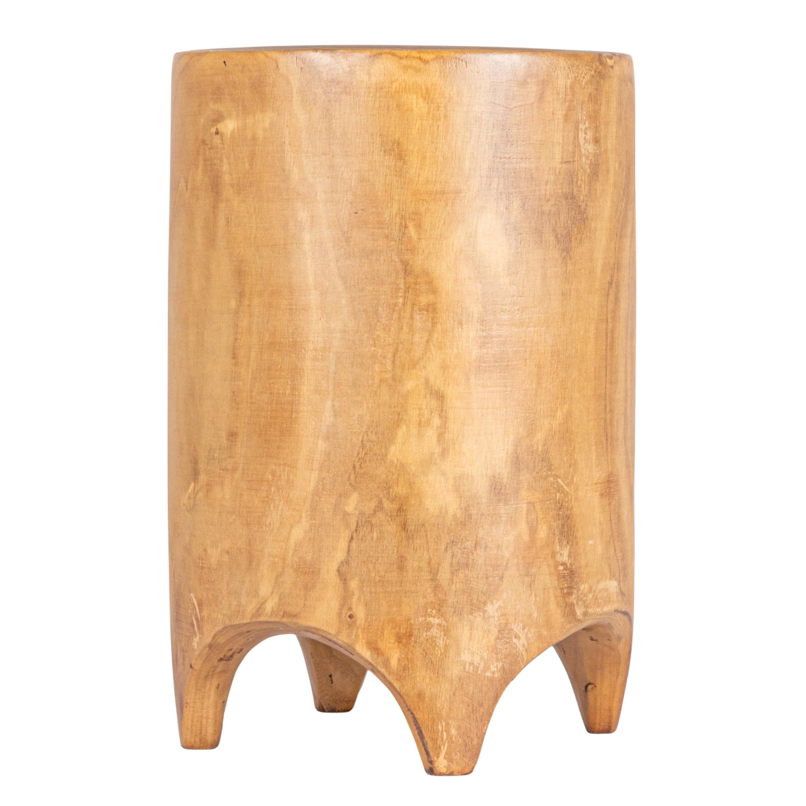 Creative Co-Op Hand-Carved Wood Side Table, Walnut Finish
