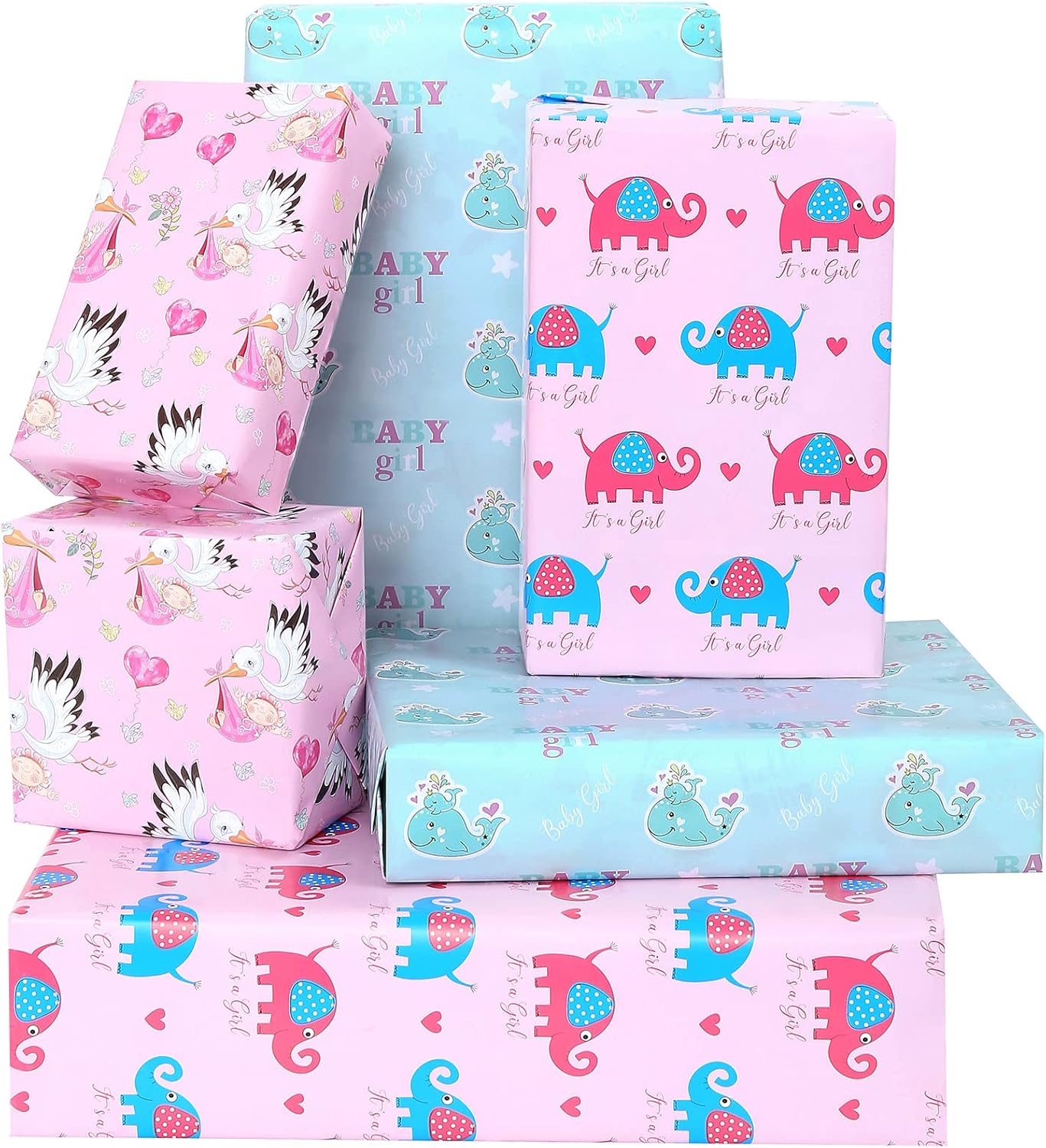 BULKYTREE Baby Shower Wrapping Paper for New Baby Girls