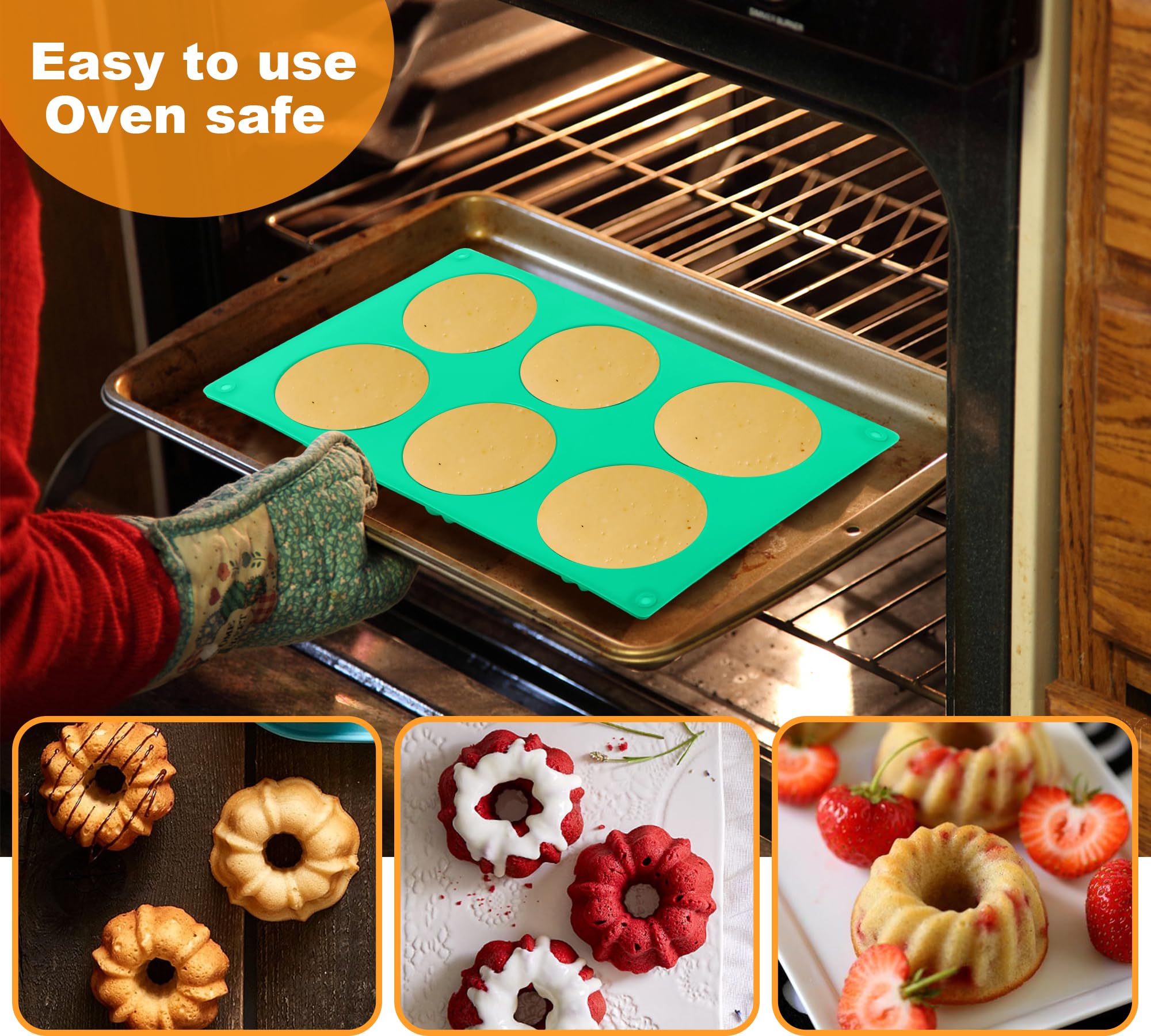 Zorazio 3 moldes de silicona para pasteles, mini molde antiadherente para hornear cupcakes, pan de maíz, brownie, gelatina, tubo estriado de 6 cavidades (mezcla)