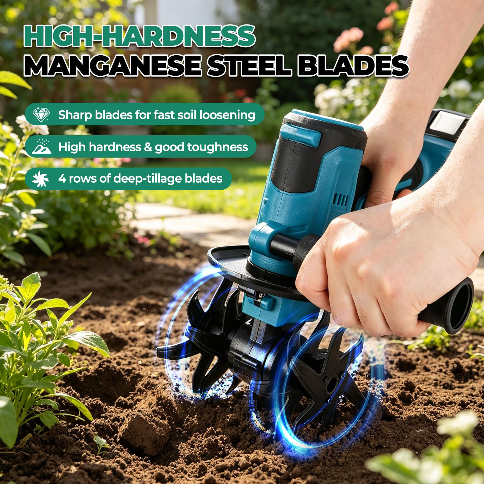 Coltivatore portatile senza fili compatibile con batteria MK 18V | Mini motozappa elettrica da giardino con profondità di 10 cm e larghezza di lavoro di 10 cm per la coltivazione del terreno