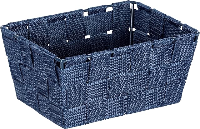 WENKO Adria Mini Dark Blue Storage Basket Rectangular Plastic Wicker Polypropylene 19 x 9 x 14 cm Dark Blue