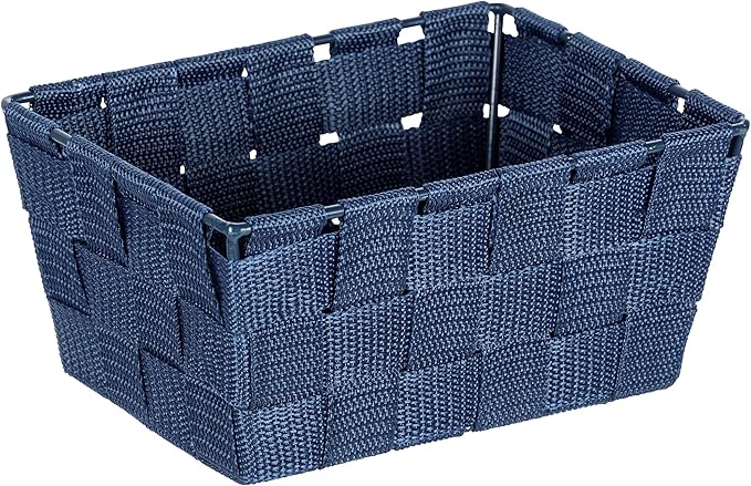 WENKO Aufbewahrungskorb Adria Mini Dunkelblau – Badkorb, rechteckig, Kunststoff-Geflecht, Polypropylen, 19 x 9 x 14 cm, Dunkelblau