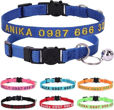 Personalized Cat Collar with Embroidered Name, Blue