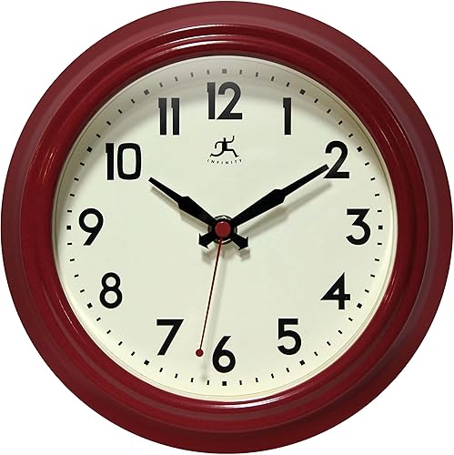Infinity Instruments Reloj de pared silencioso rojo retro de 8"