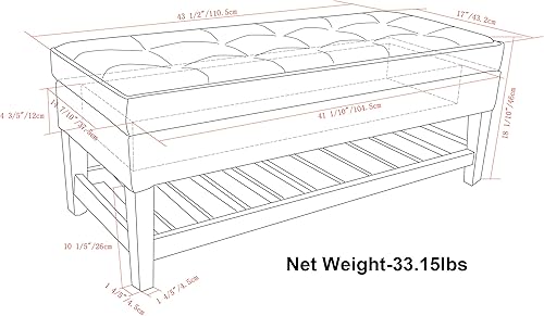 Miniatura 34 de SIMPLIHOME Cosmopolitan - Banco otomano rectangular de transición de 44 pulgadas de ancho con parte inferior abierta en piel sintética vegana gris
