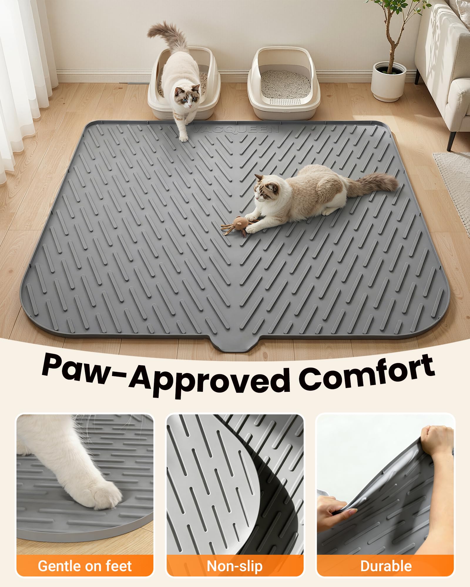 Cat Litter Box Mat, 47" x 37" Extra Large Cat Litter Mat, Silicone Waterproof Litter Trapping Mat for Scatter Control Soft on Kitty Paws Non-Slip Easy to Clean（Grey) - image 7