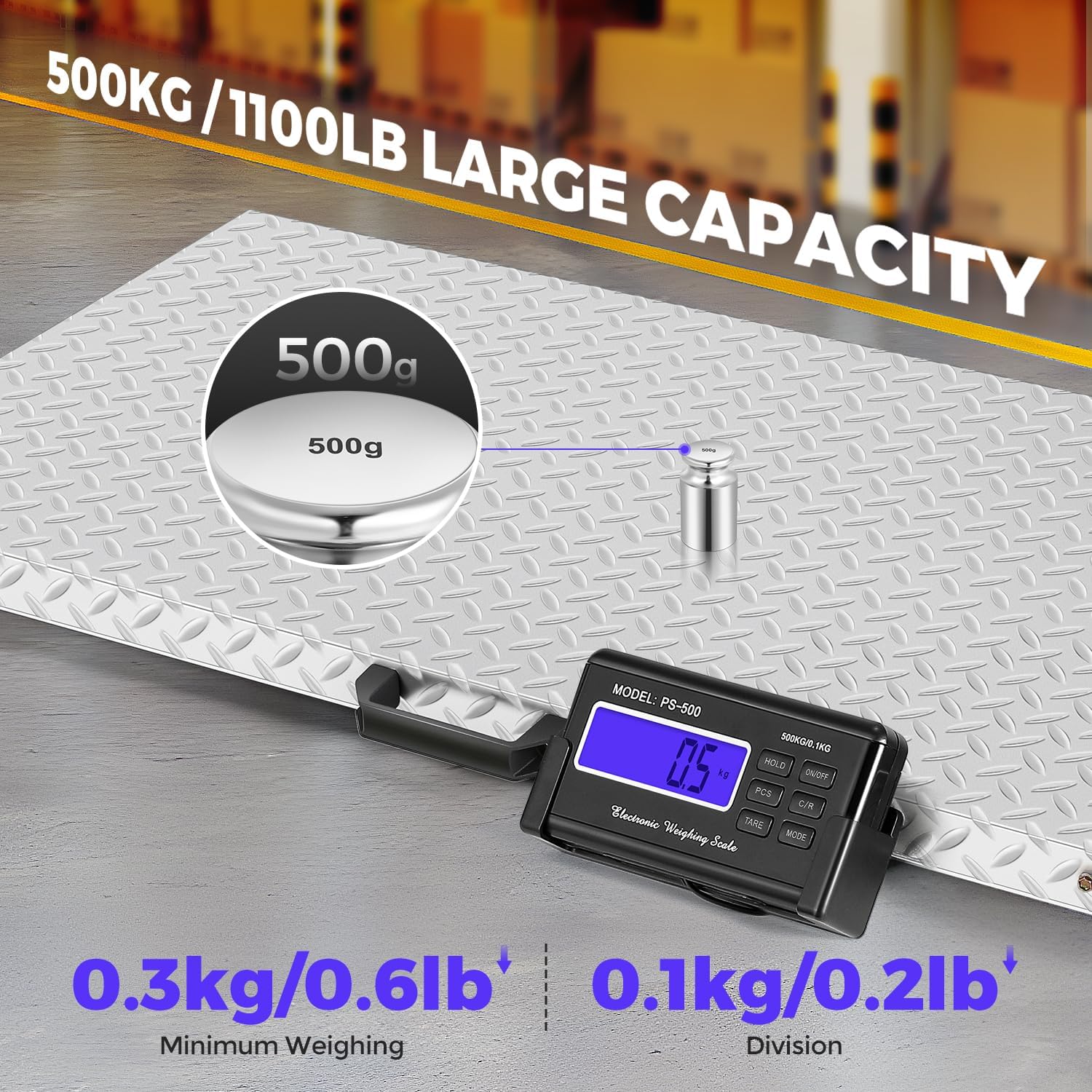 Bonvoisin 500kg/0.1kg Balance Vétérinaire et Bétail, Plateforme Antidérapante 103x53cm, Tare/Hold/Comptage, Affichage LCD à Distance, Double Alimentation&Rangement Intégré pour Chiens, Bovins, Mouton