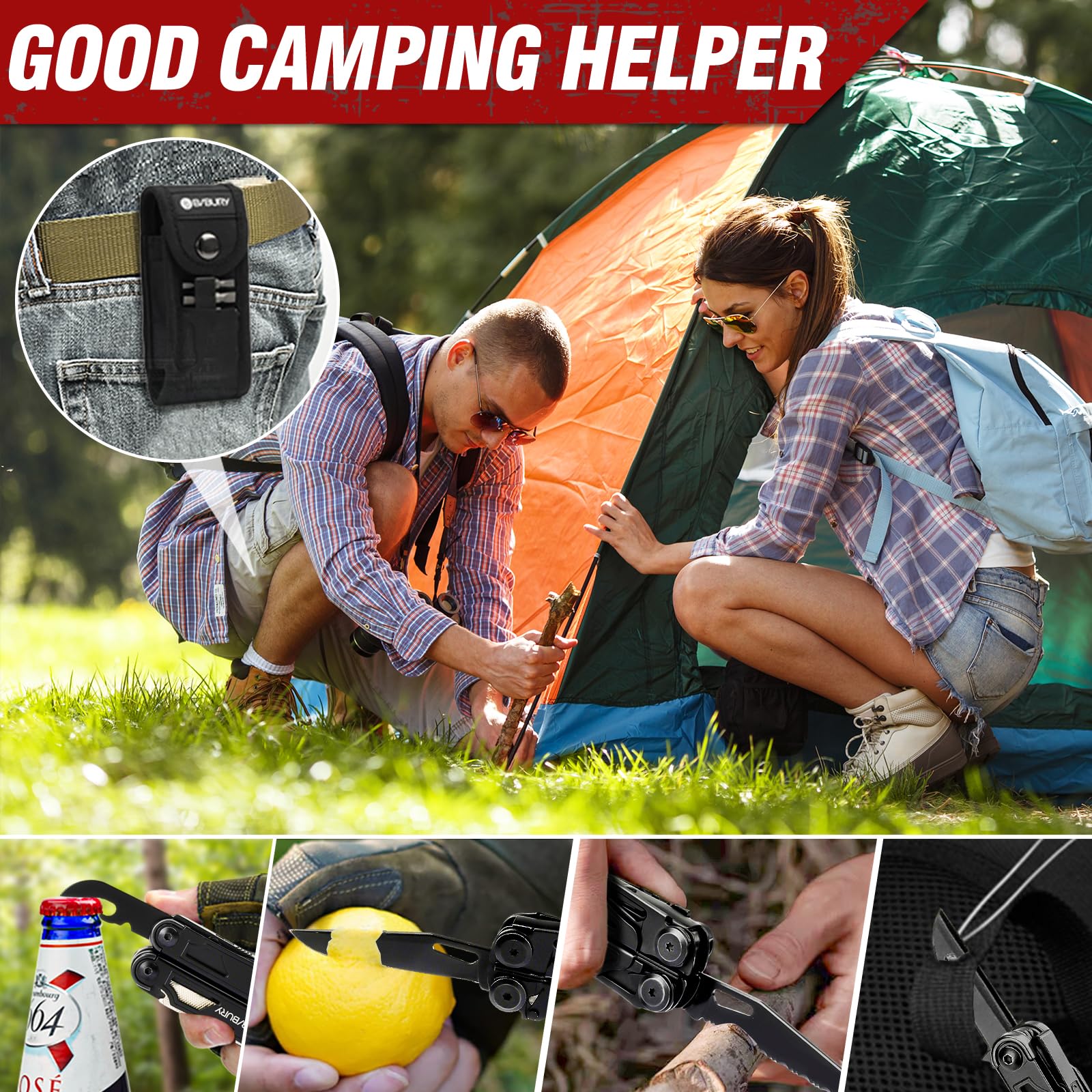 BIBURY 16 in 1 Multi Tool faltbare Zange mit verbesserter Schere und Schraubendreher, mit Nylontasche, ideal für Outdoor, Wandern, DIY, Reparaturen, Geschenk für Papa Männ