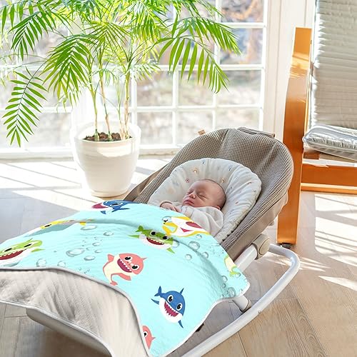 Miniatura 7 de Manta de algodón azul sonriente de tiburón para bebés, manta de recepción, manta ligera y suave para cuna, cochecito, manta de guardería, 30 x 40