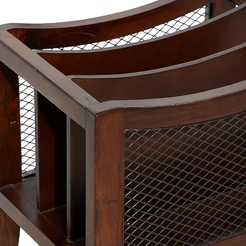 Miniatura 5 de Deco 79 Revistero de madera con 3 ranuras y paneles laterales de red, 15 x 11 x 13 pulgadas, color marrón