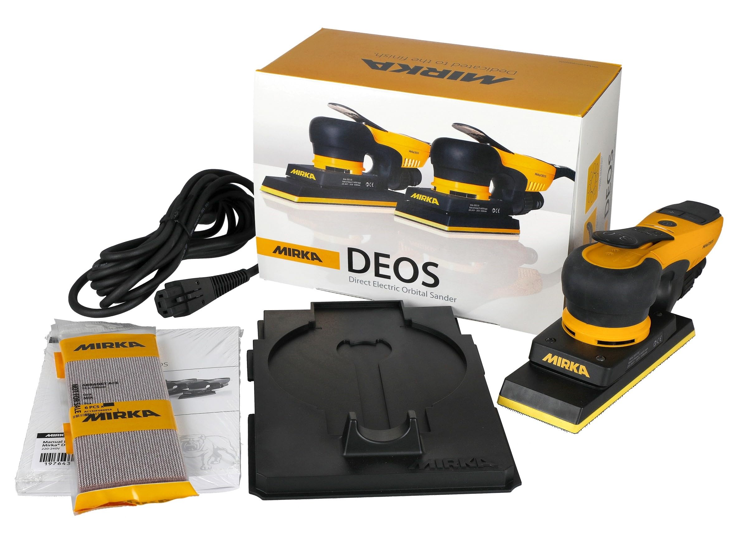 Mirka DEOS Direct - Herramienta de lijadora orbital eléctrica 383XCV / 2.75 x 8 pulgadas/órbita de 3 mm/lijado sin polvo / MID3830201US