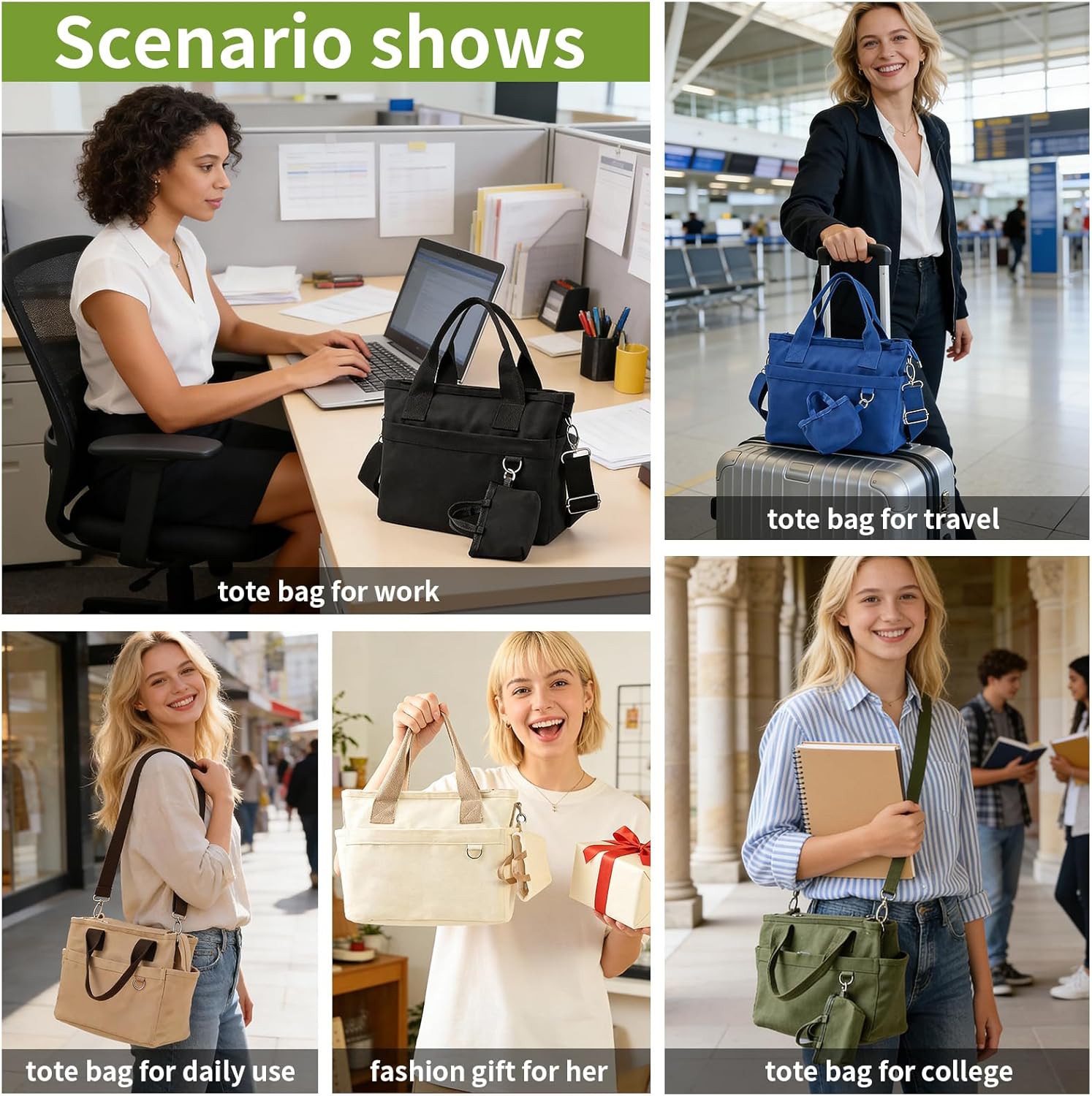 Small Canvas Tote Bag with Multi Pockets, Crossbody Shoulder Bag with Compartments and Zipper, Lightweight Adjustable Tote - Image 7