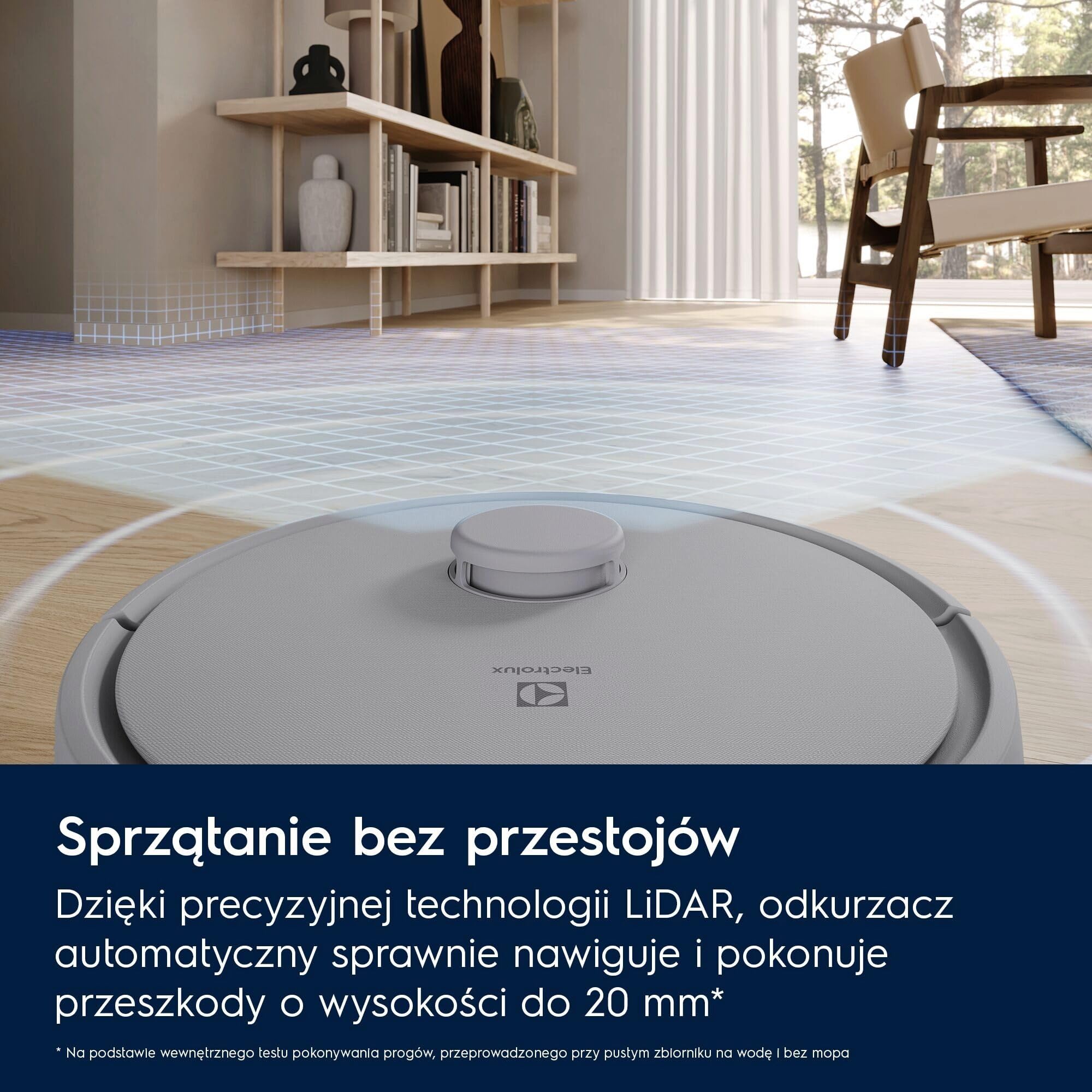 Electrolux Robot Sprzątający Hygienic 700 ER71HW1UG, Mapowanie podłóg LiDAR, Mocne ssanie 4000 Pa, Kompatybilny z WiFi 2,4 GHz na iOS i Androidzie, 175 minut, 0,28L, 140 m², Miejski Szary