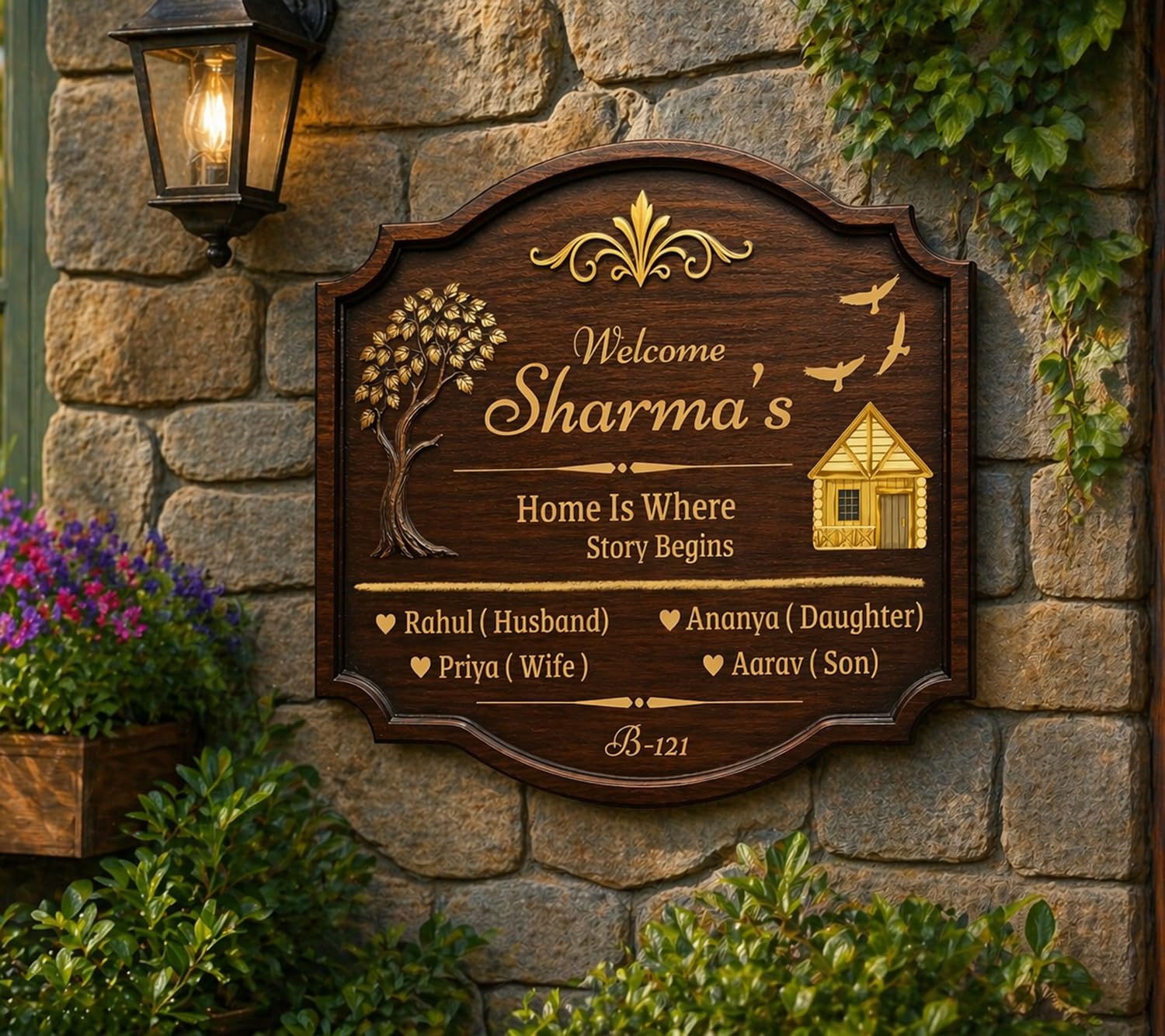 Premium Customized Wooden Name Plate for Home Entrance | 3D UV Printed MDF 5mm | Personalized Family Name Sign Board | Housewarming Gift | 18x12 Inch-image-19
