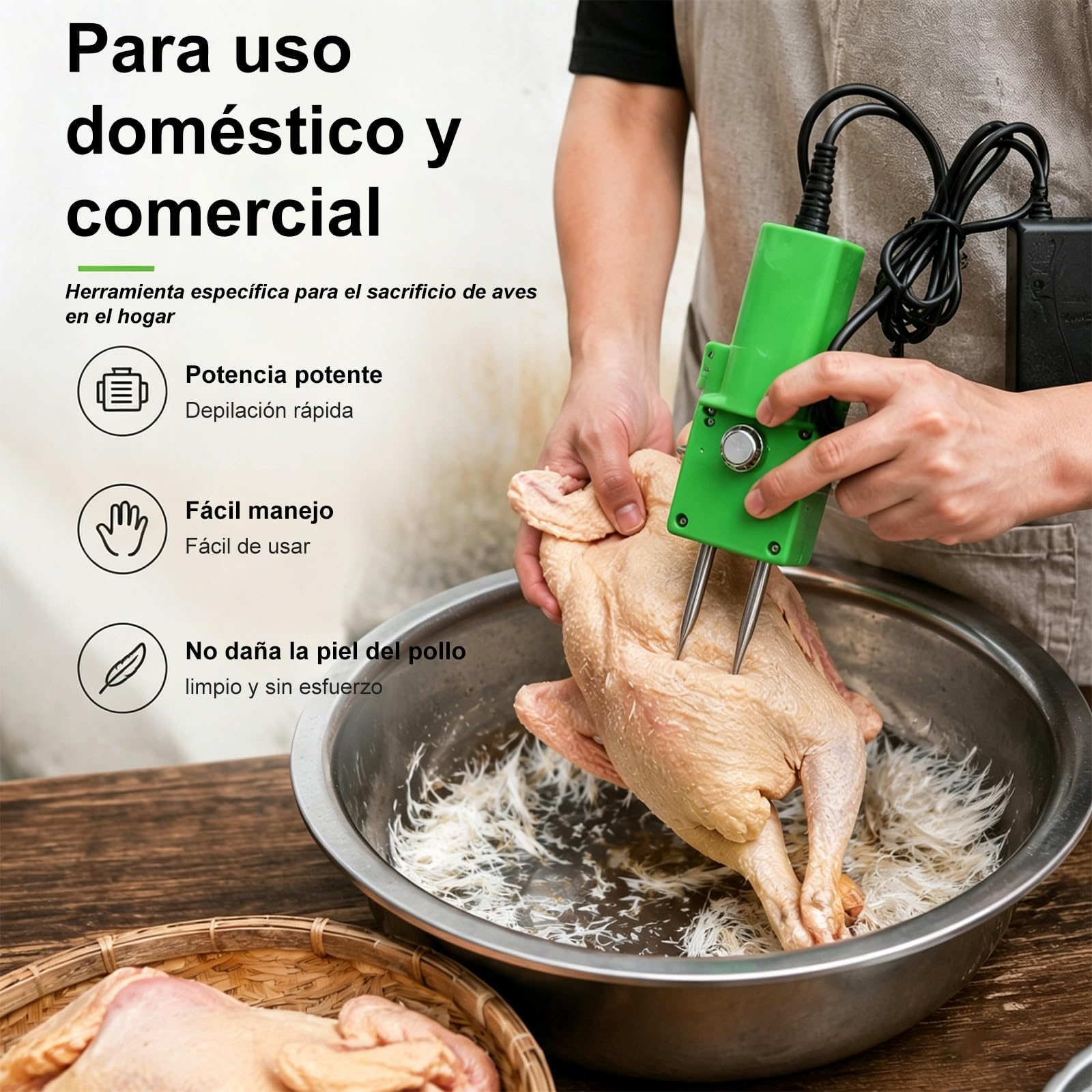 Máquina Desplumadora De Aves Desplumador Eléctrico Pollos, Pollo, desplumadora para aves de corral, Eléctrica Herramientas, For Desplumar Patos Y Gansos[Modelo enchufable verde de alta potencia]