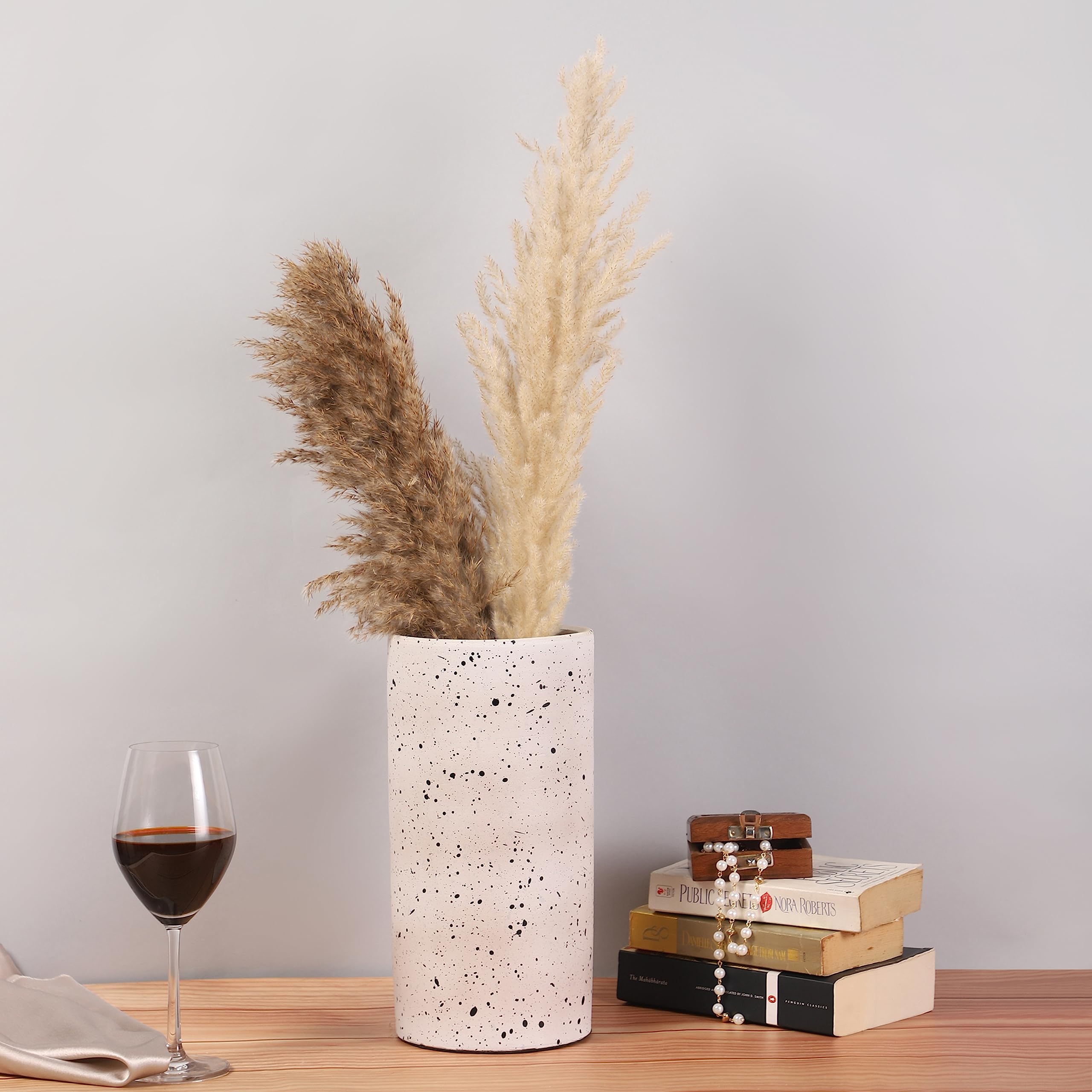 Traditional Terracotta Round Table Vase 11" - Decorative White Flower Vases for Living Room Office Bookshelf Decoration - Earthenware Showpiece Pots - Home Decor Centrepiece - Pack of 1