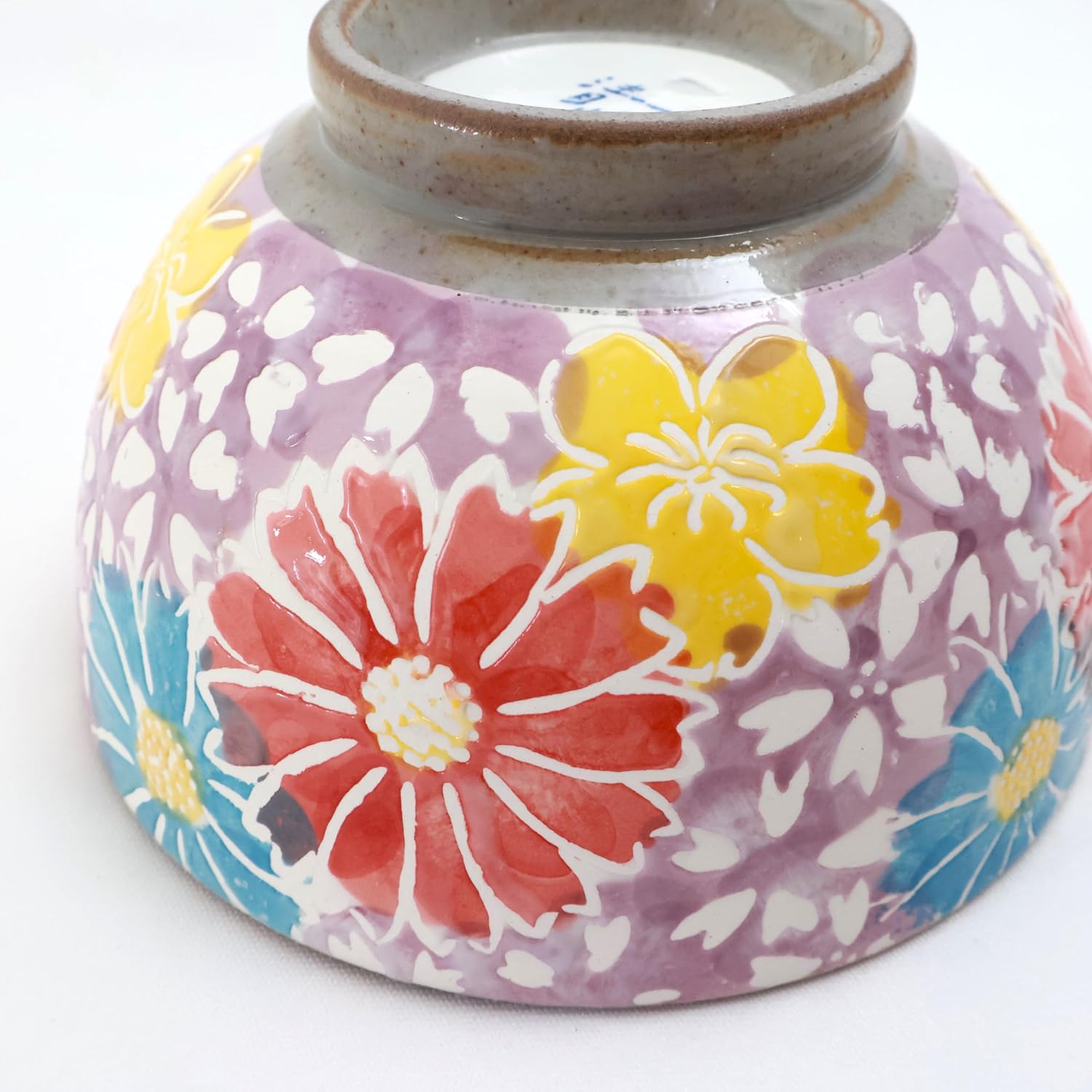 Japanese Hasami Ware Rice Bowl, 4.5 Inch – Hand-Painted Floral Pottery in Violet & Multi-Color – Artistic Yet Practical Tableware Gift – Made in Japan