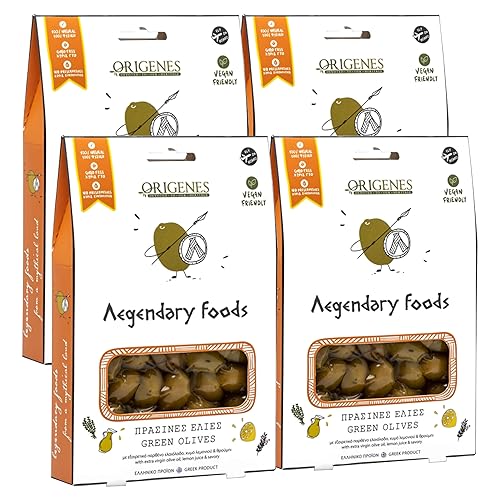 Paquete de 4 aceitunas verdes en bolsa al vacío con caja especial, aceitunas marinadas en jugo de limón salado, aceitunas recién selladas con aceite