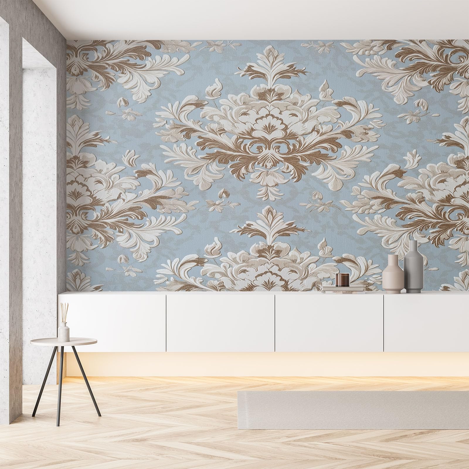 Papier Peint Intissé Damassé Rénovation Murale Salon et Bureau Retro