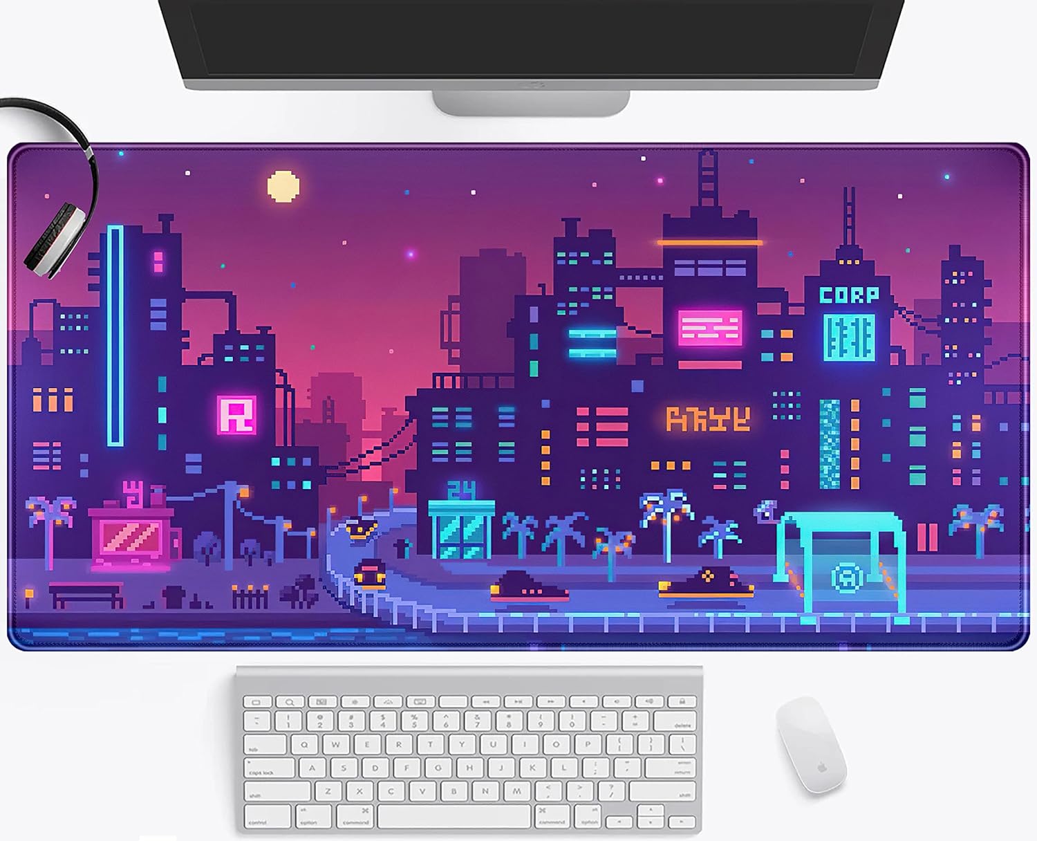 Japanese Purple Anime Desk Mat, Tokyo City Street Mouse