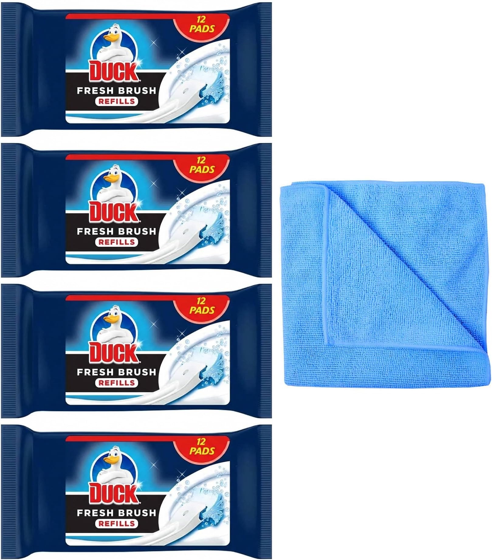 4X Fresh Brush Refills (4 Packs, 48 Flushable Cleaning Pads)-Biodegradable- Toilet Bowl Cleaner- with Microfibre Cleaning Cloth