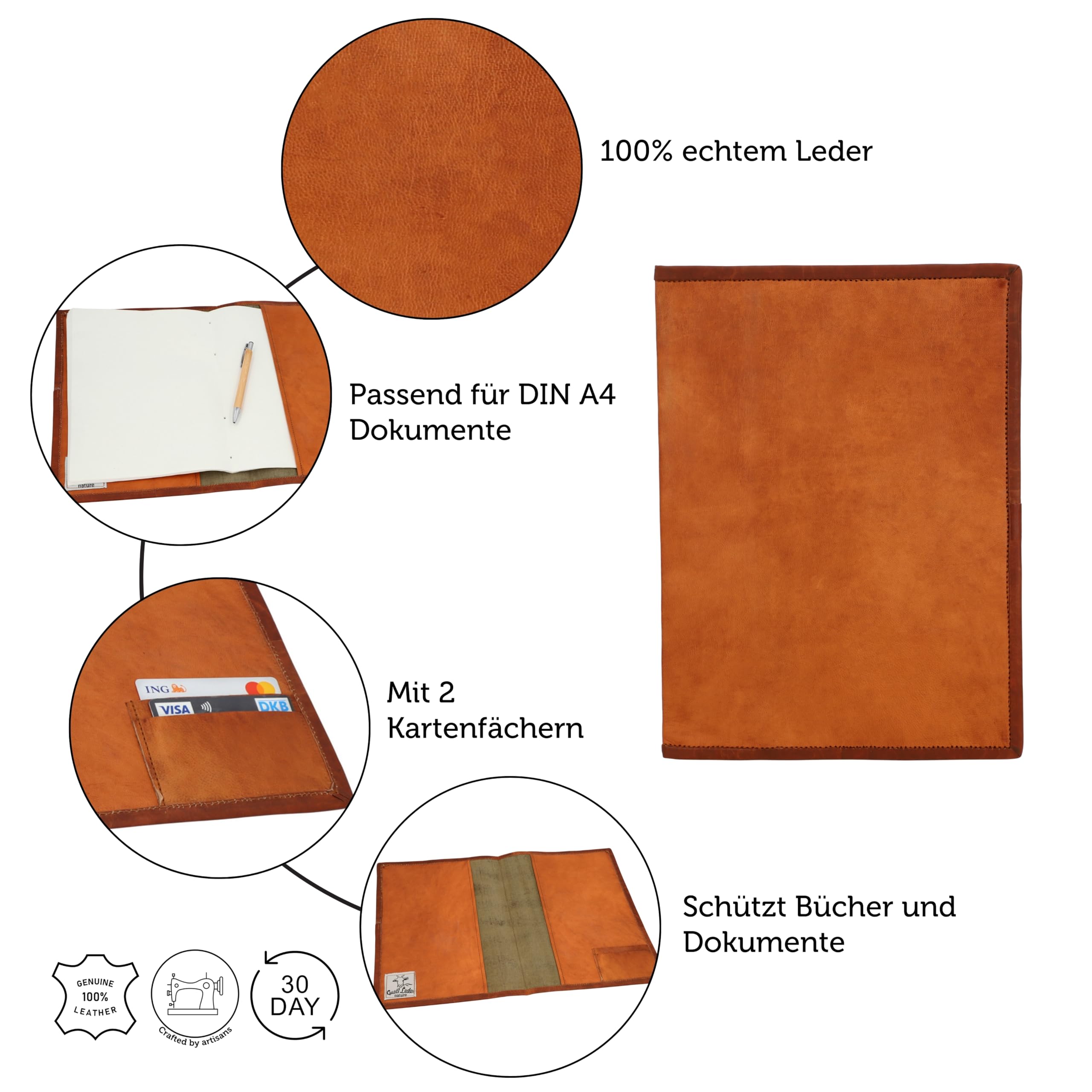 Gusti Buchhülle Leder - Brenda Damen und Herren Buchhülle Buchumschlag Braun Leder Vintage