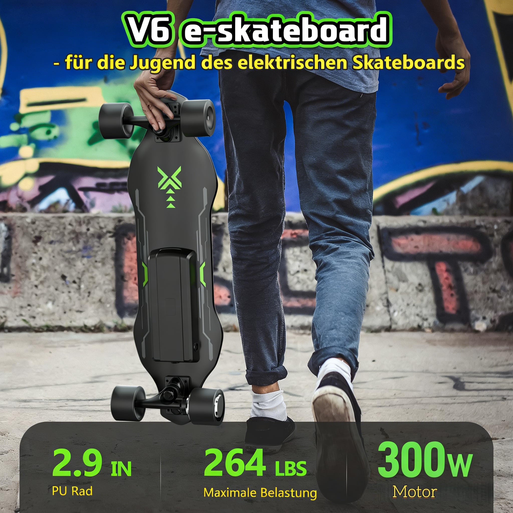 Elektro Skateboard Jugendliche mit Fernbedienung,19KM/H mit 300W Motor,12-16KM Reichweite,Fernbedienung Mit 4 Geschwindigkeitsstufen,Wasserdicht Schockabsorbierendes Longboard für Anfänger