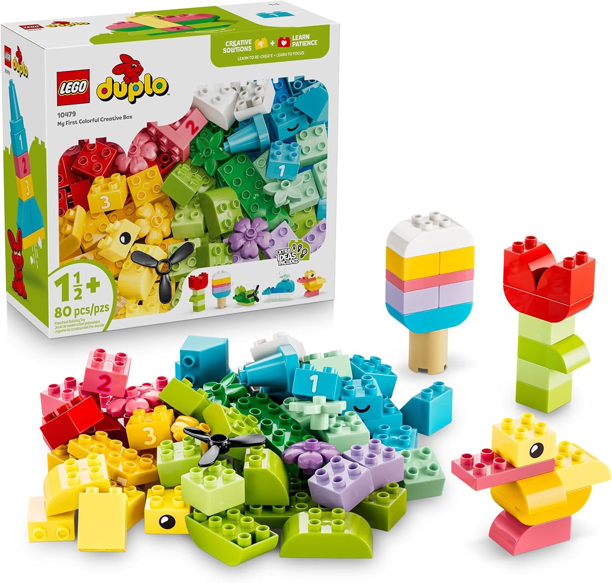 Caja creativa colorida clásica DUPLO 10479 | Juguetes de construcción para niños pequeños, a partir de 1,5 años, construcción robusta para juegos de simulación, desarrolla habilidades motoras finas, 80 piezas, idea de regalo