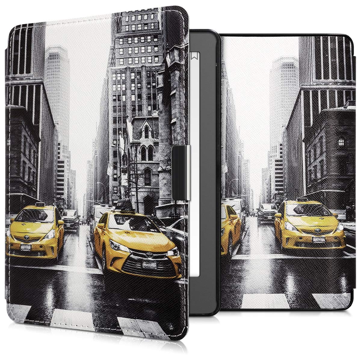 kwmobile Case Compatible with Kobo Aura Edition 2 - PU e-Reader Cover - City Taxi Yellow/Black/White