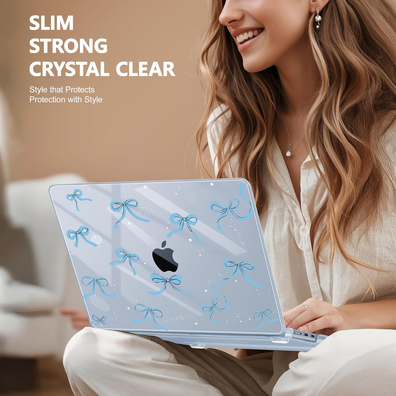 May Chen Case for MacBook Air 13/13.6-inch (M5/M4/M3/M2, 2022-2026 Models A3449 A3240 A3113 A2681), Lightweigth | Closes Seamlessly | Ideal for Work, Print Shell Case, Blue Bows