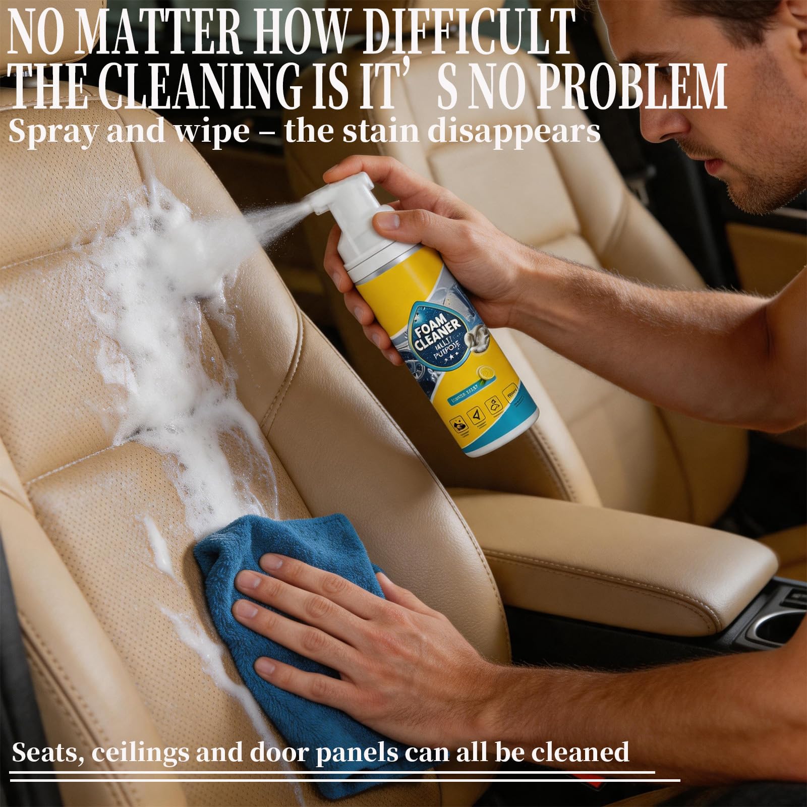 Foam Cleaner, Schiuma Spray Multiuso, 4-in-1 Multi-Enzyme Foam Cleaner 5oz, all-Purpose Deep Cleaning Spray for Car Interior, Kitchen (1 Pezzo)