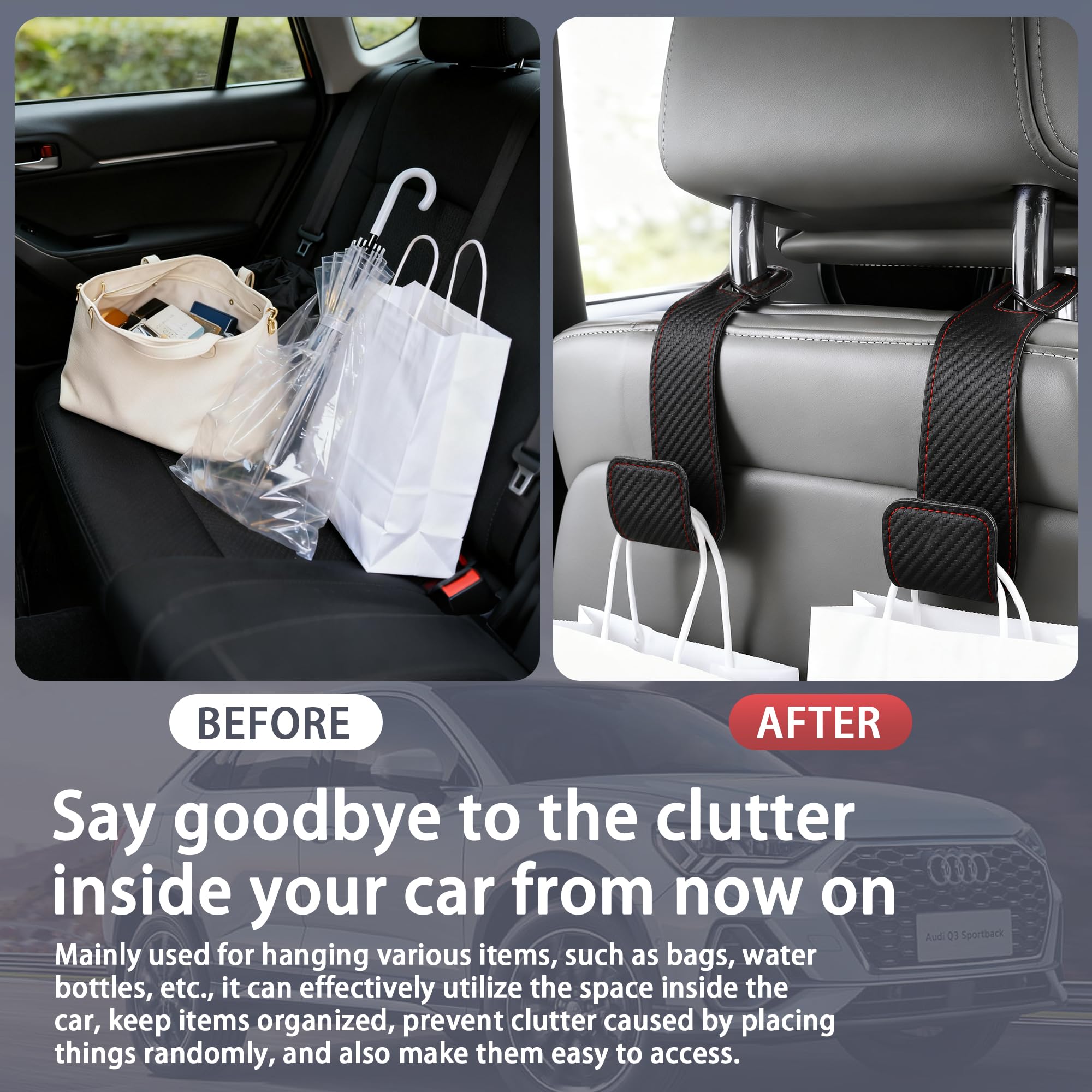 Car Headrest Hooks - Hold Purses & Bags -3
