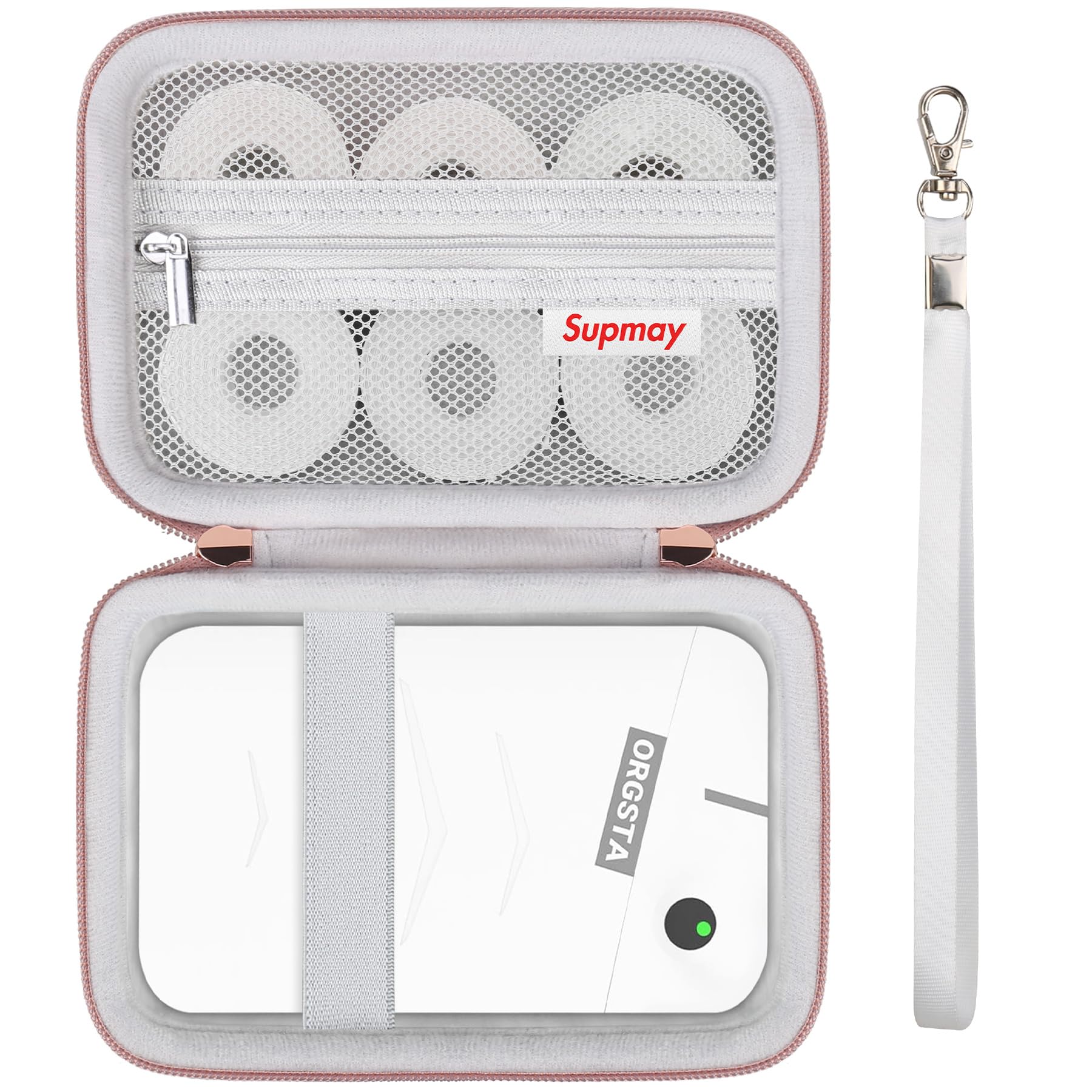 Supmay Carrying Case for ORGSTA S001 / for ORGBRO X1 Label Maker Machine, Portable Bluetooth Label Maker Storage Holder Bag with Mesh Pocket for Tapes, Typ-C Cable, White